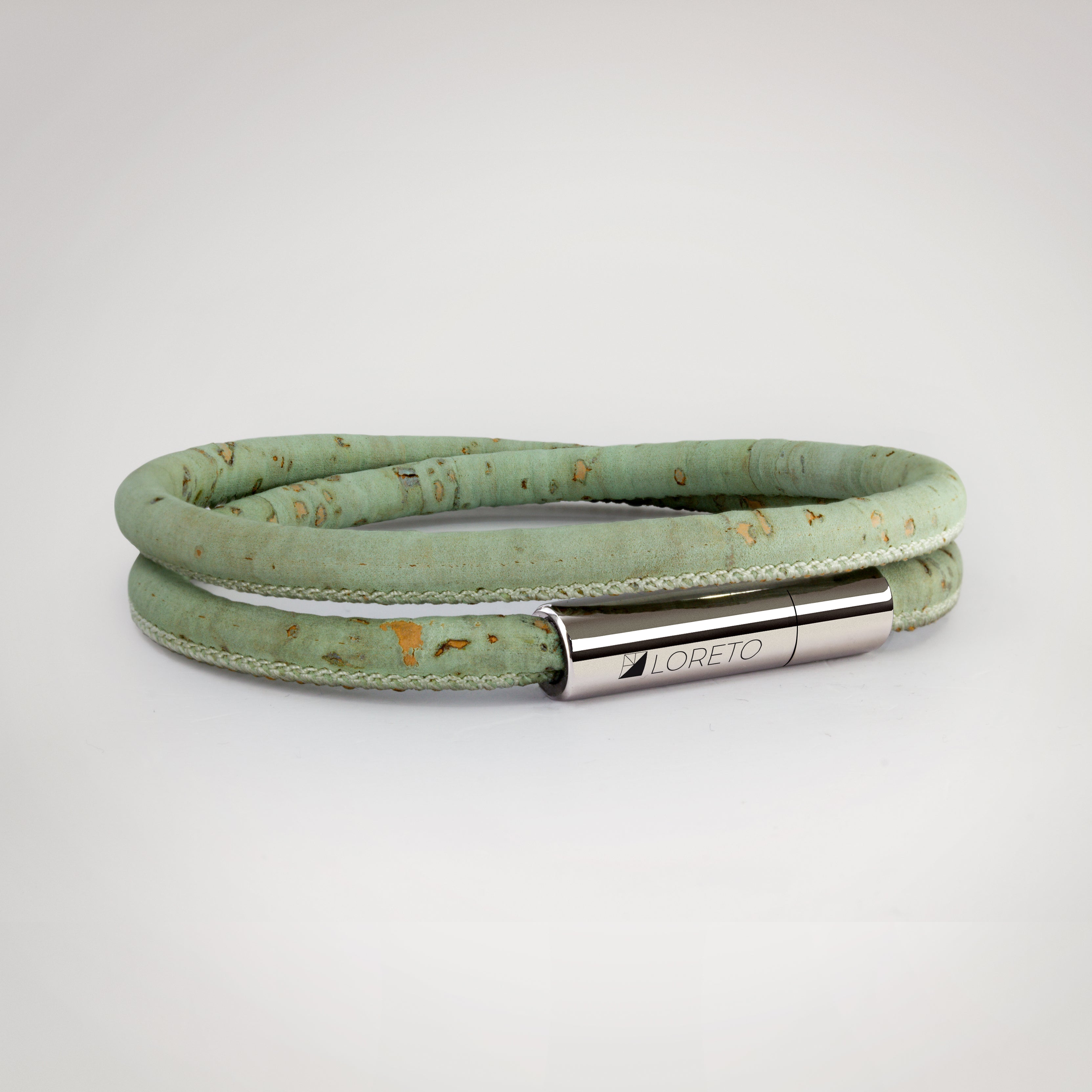 Double green bracelet made from natural cork fiber and titanium.