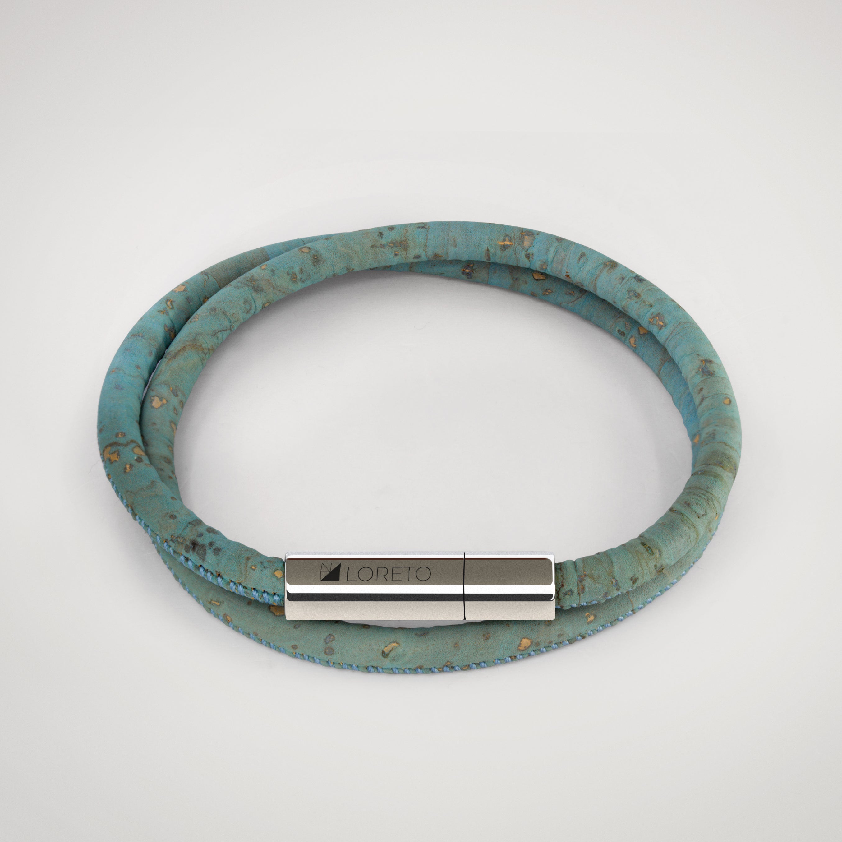 Double blue bracelet made from natural cork fiber and titanium.