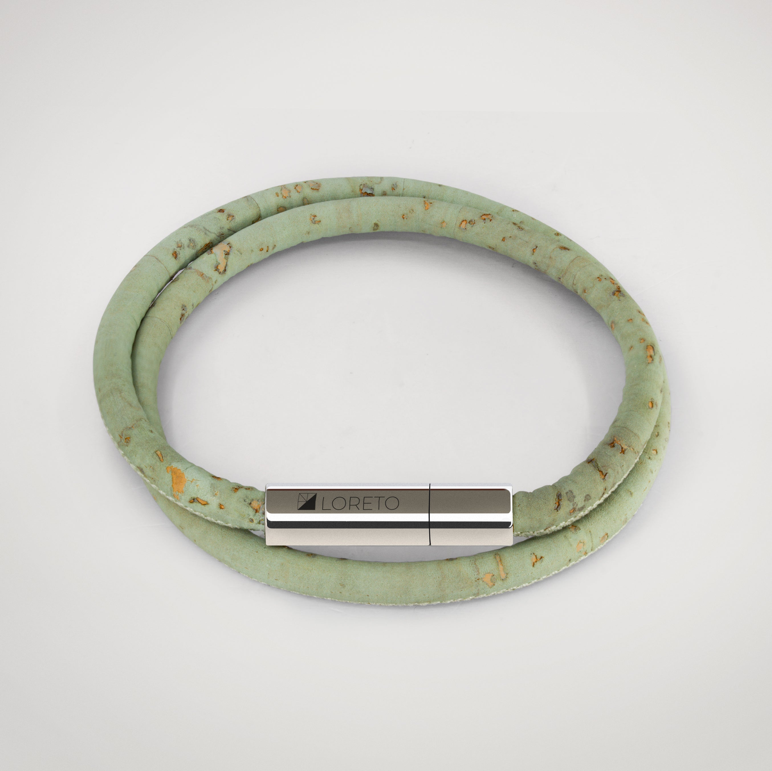 Double green bracelet made from natural cork fiber and titanium.
