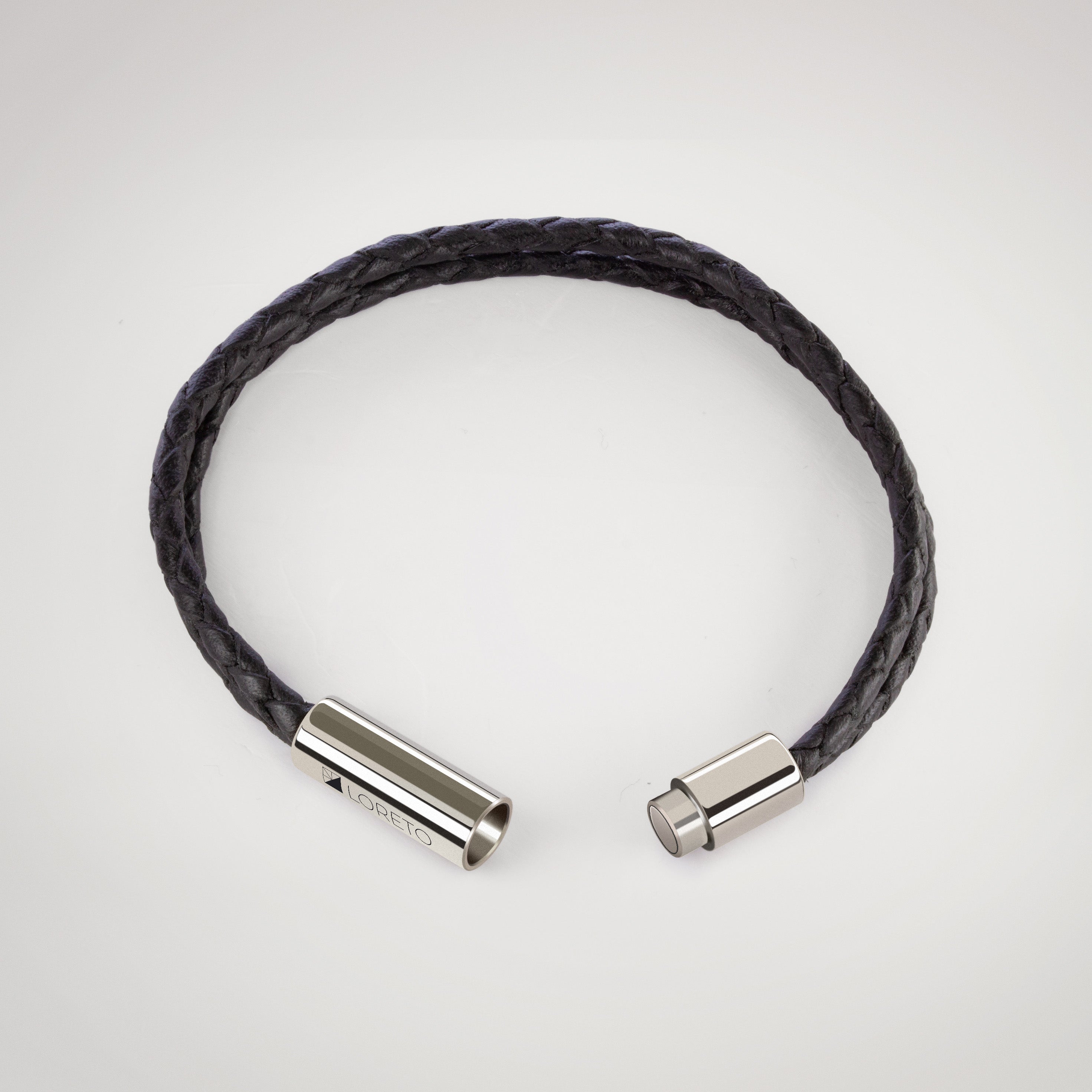 Braided Black Leather Bracelet in 100% Argentine Leather and Titanium