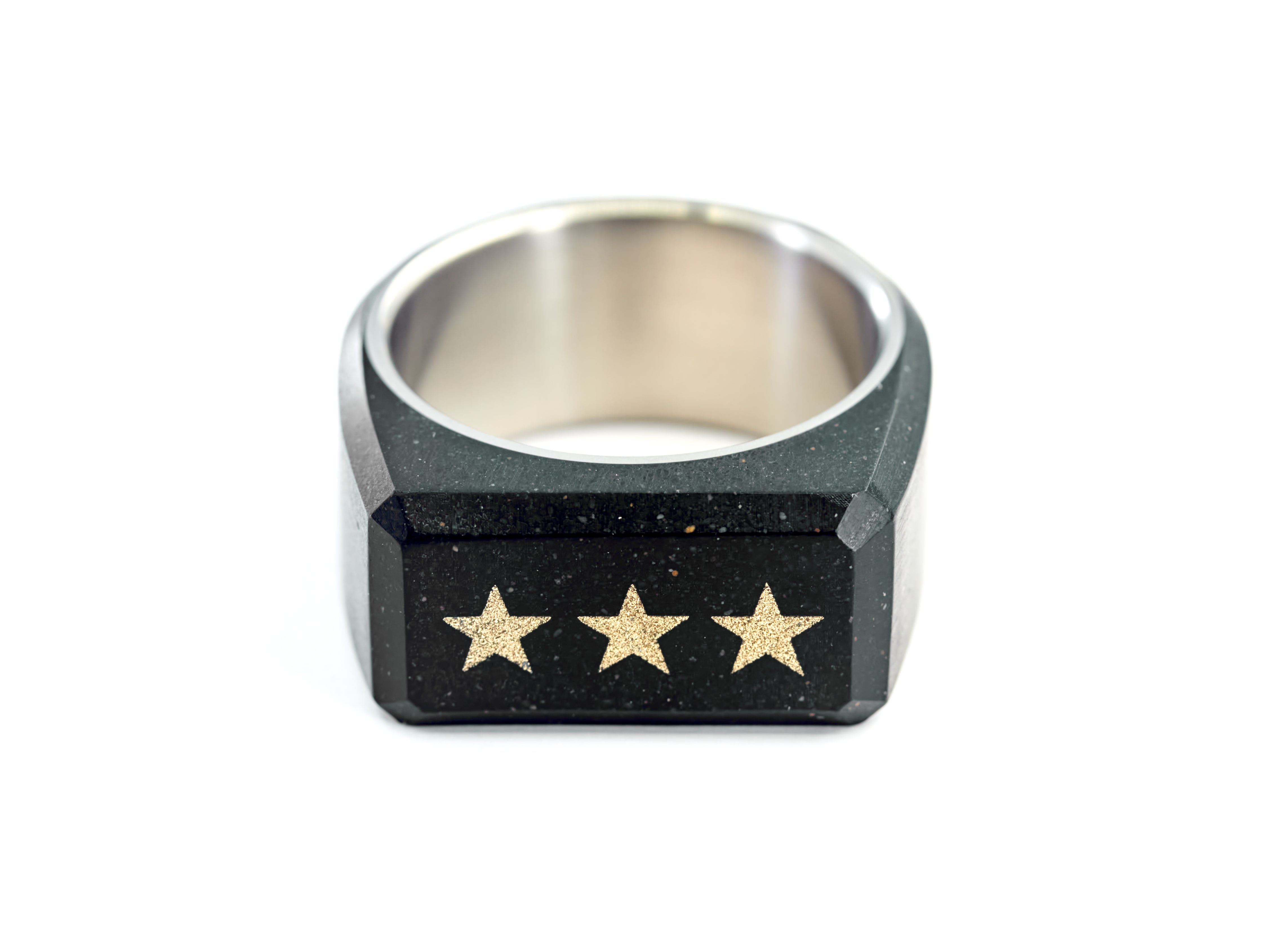 Three Stars Ring of Black Concrete and Titanium