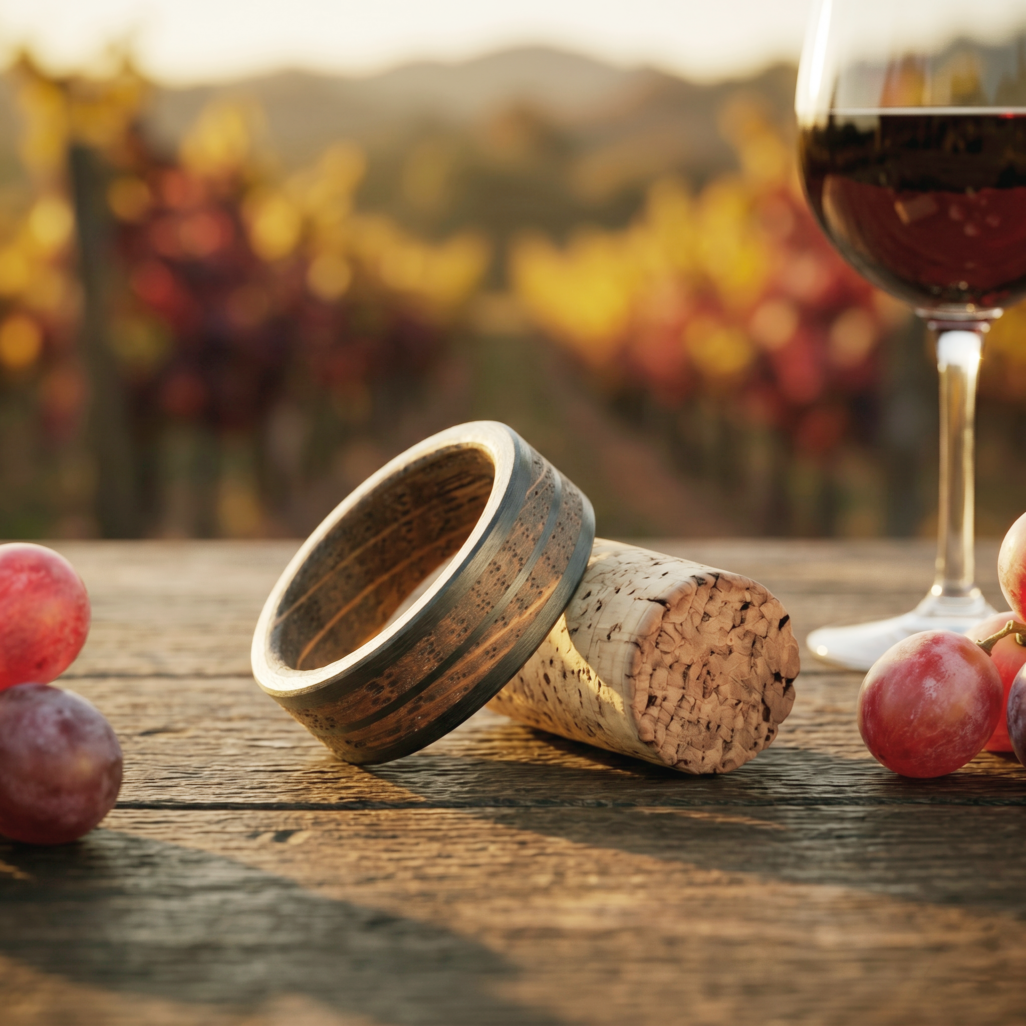 Wine barrel oak wood and Carbon Fiber Ring