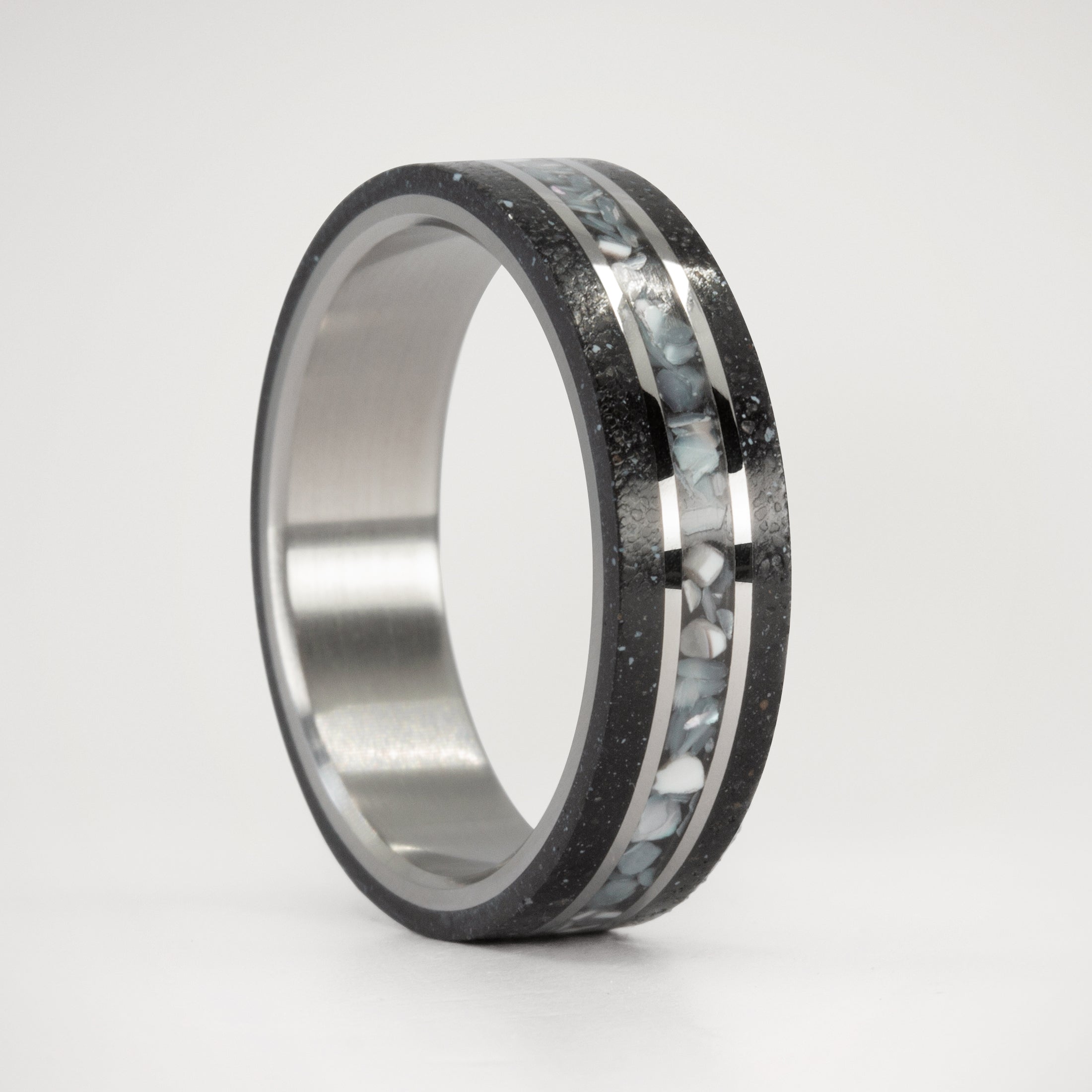 Nacre black concrete and titanium ring