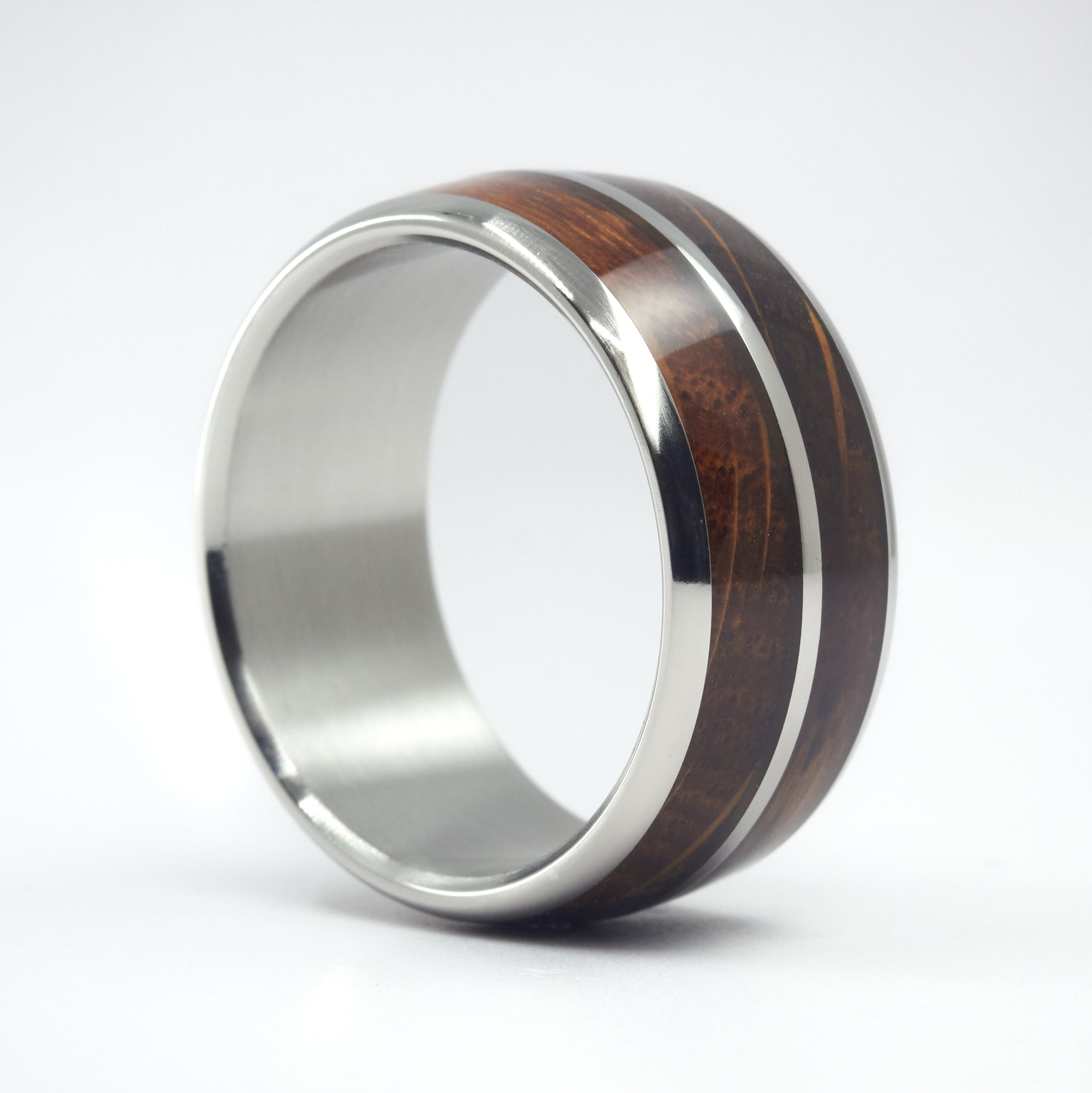 Titanium and Wine barrel oak wood ring