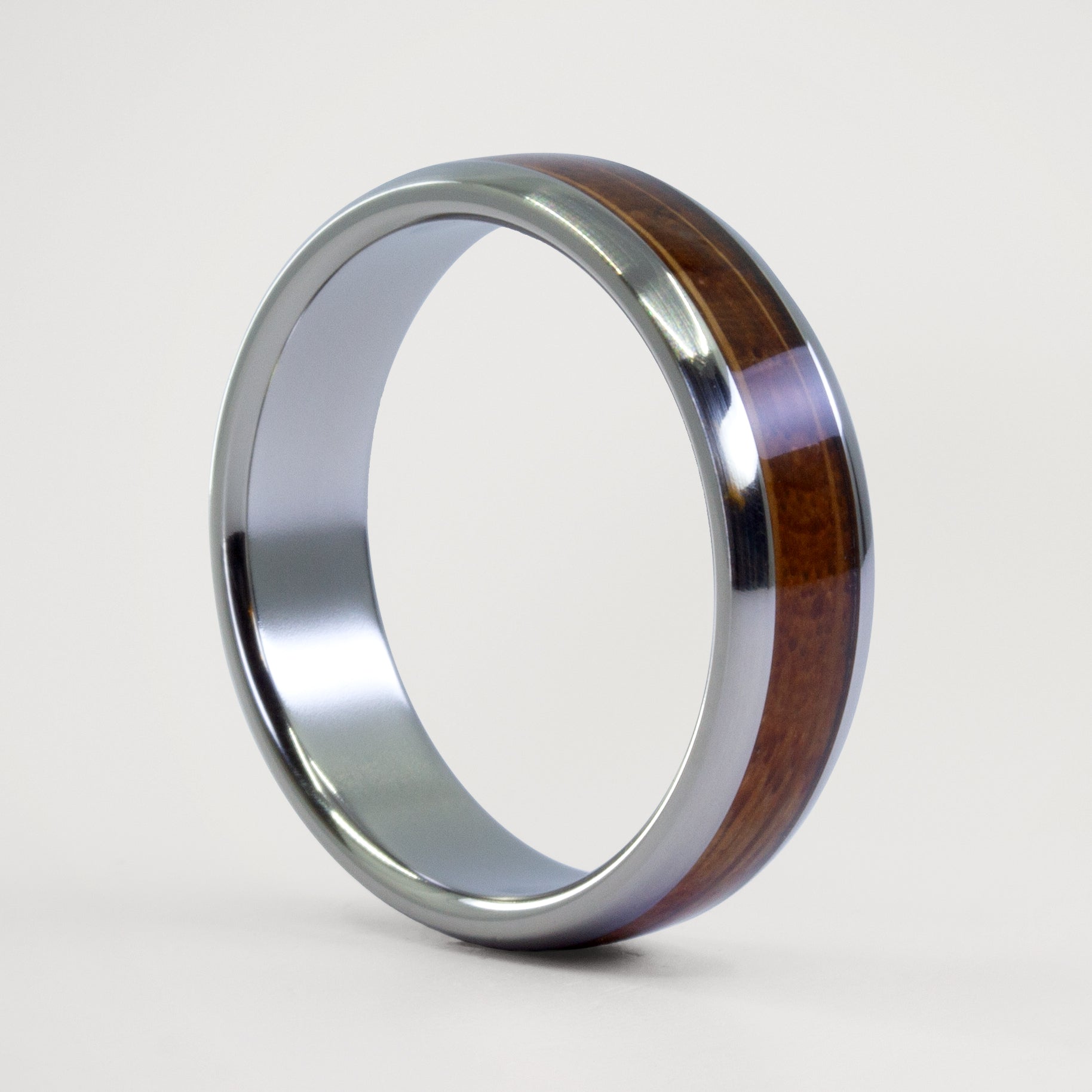 Titanium and Wine barrel oak wood ring dome