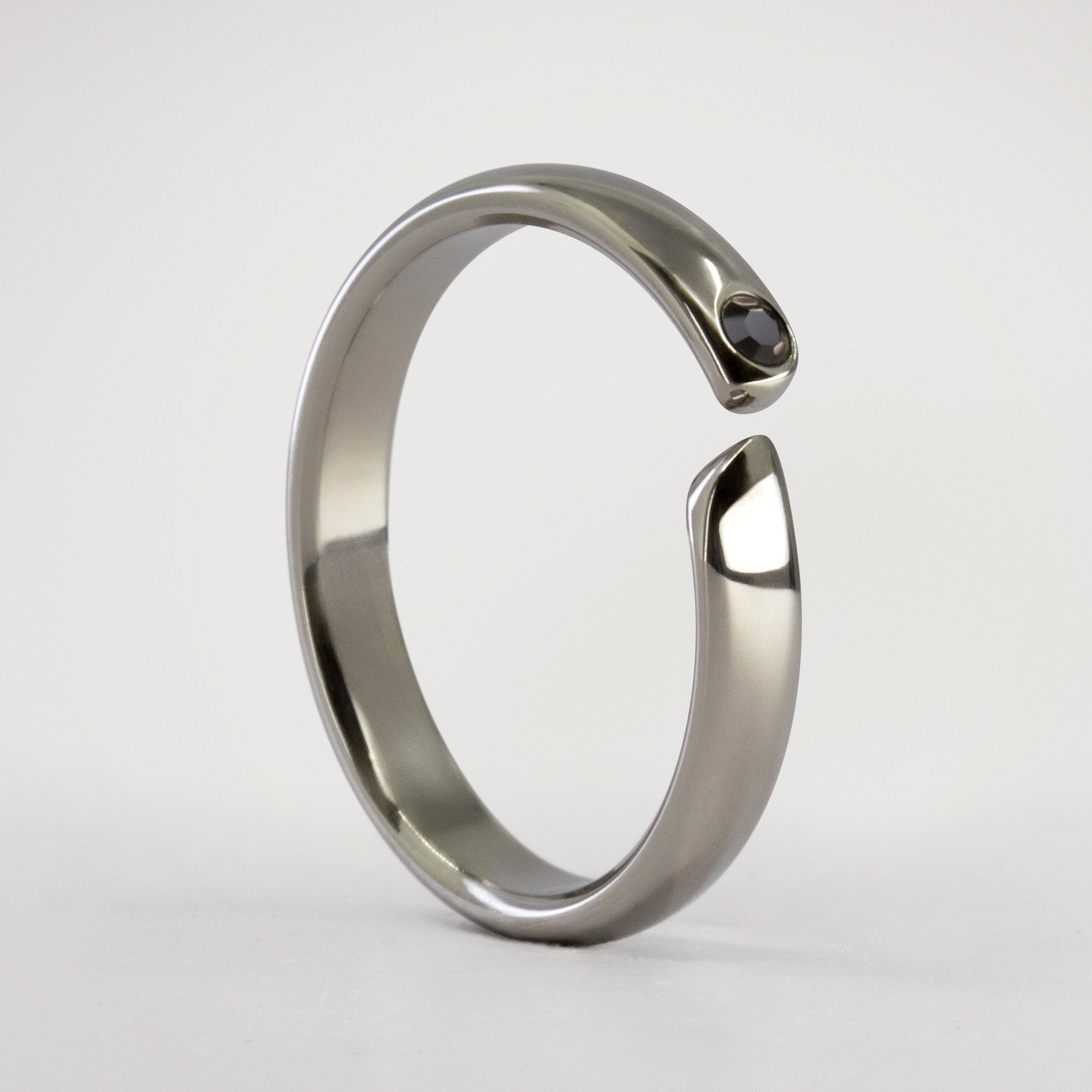 Split titanium dome ring with black crystal