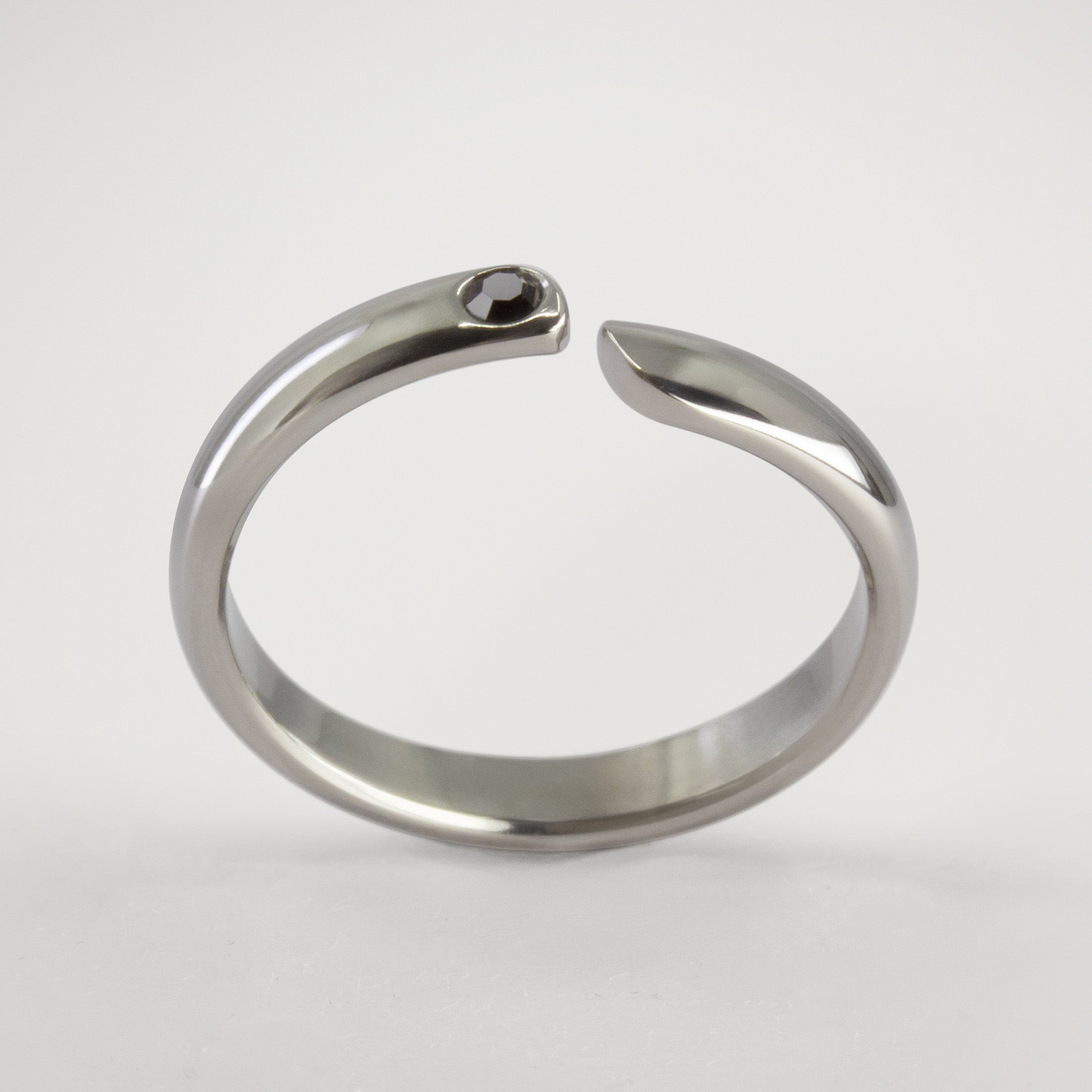 Split titanium dome ring with black crystal