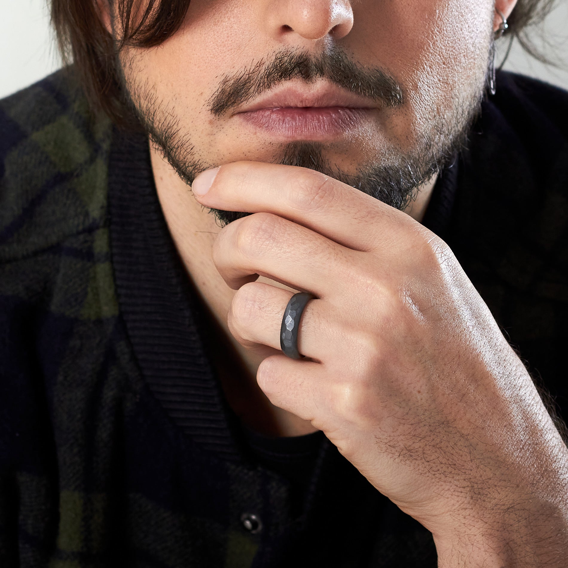 Hammered Black Zirconium men ring