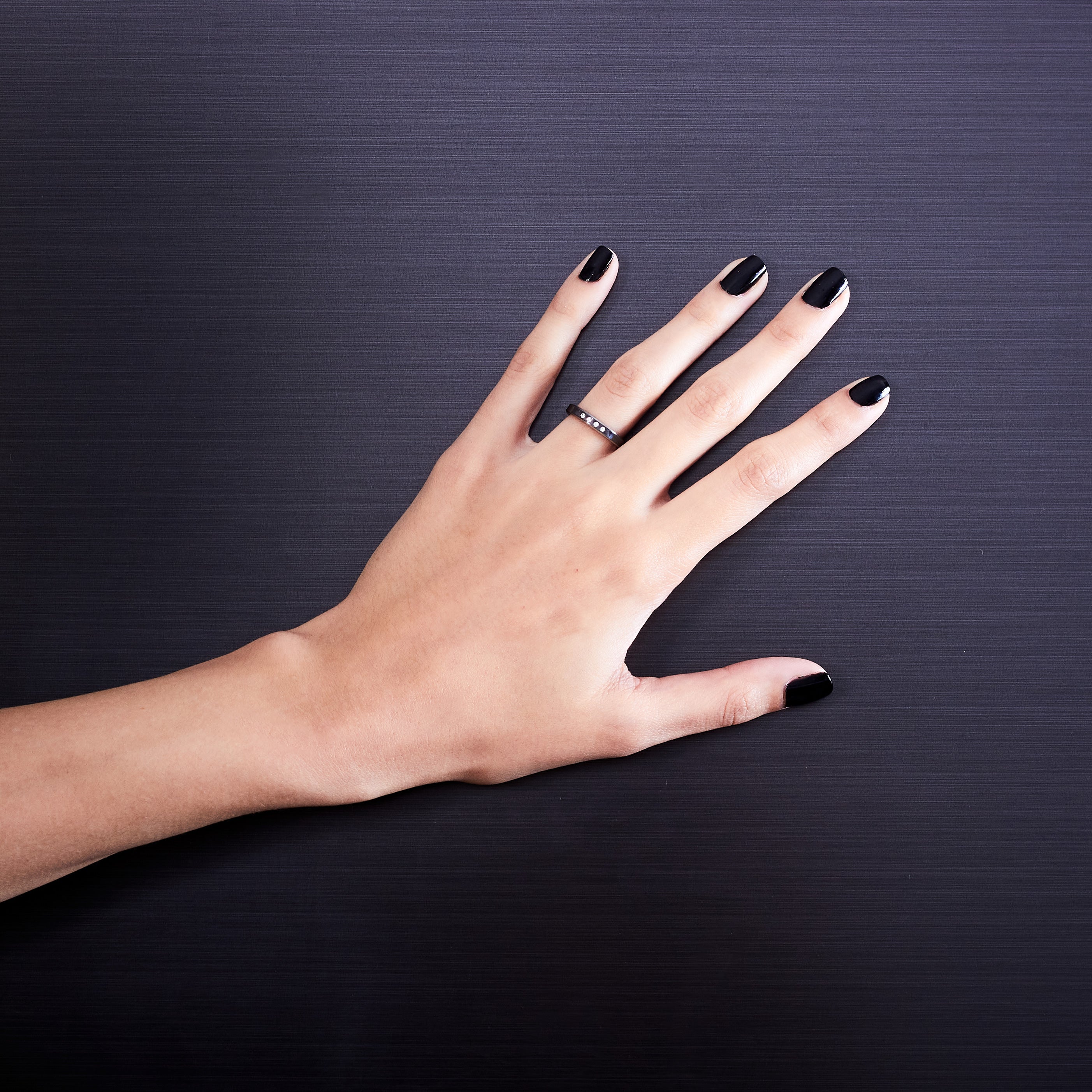 Concave Zirconium with crystals Ring