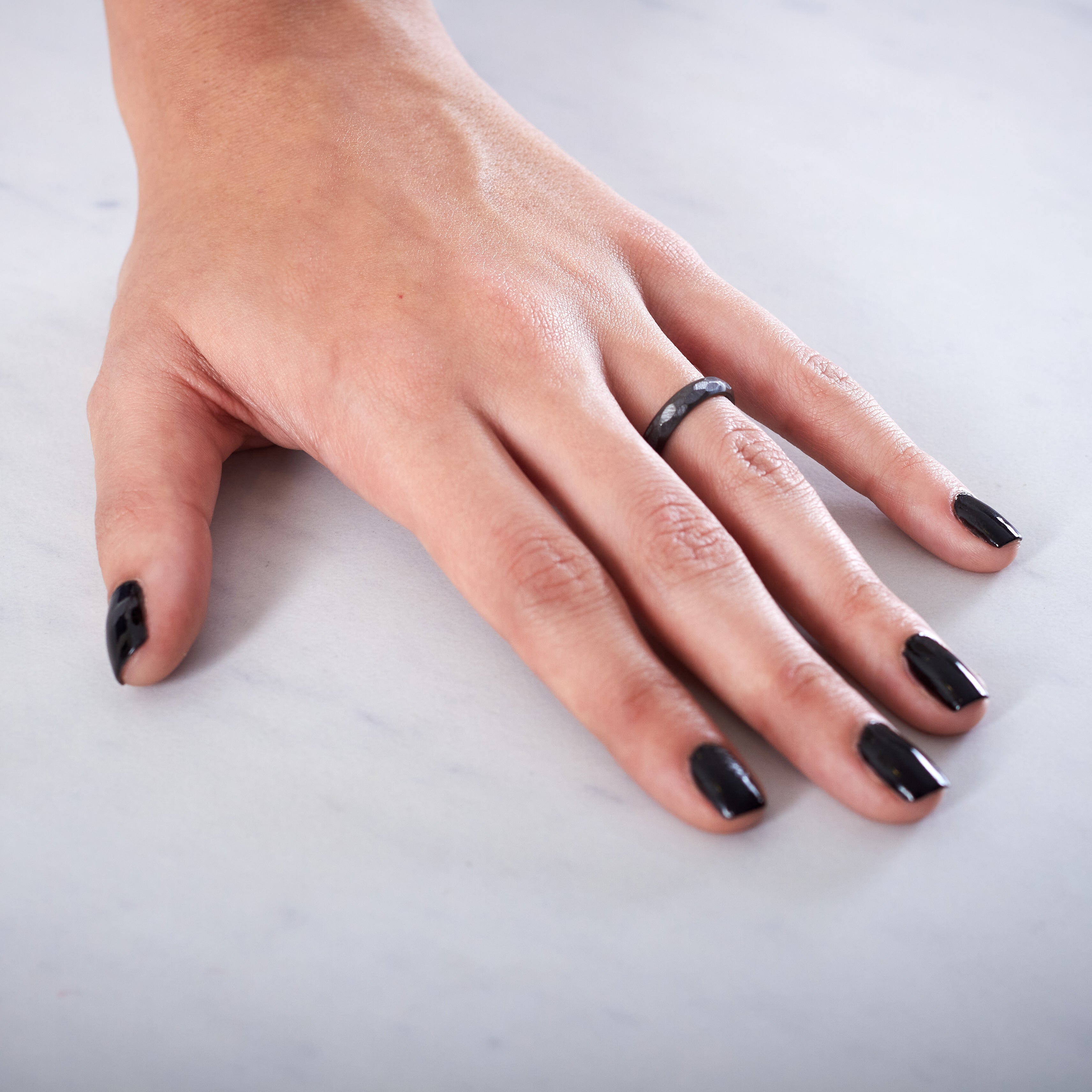 Hammered Black Zirconium women ring