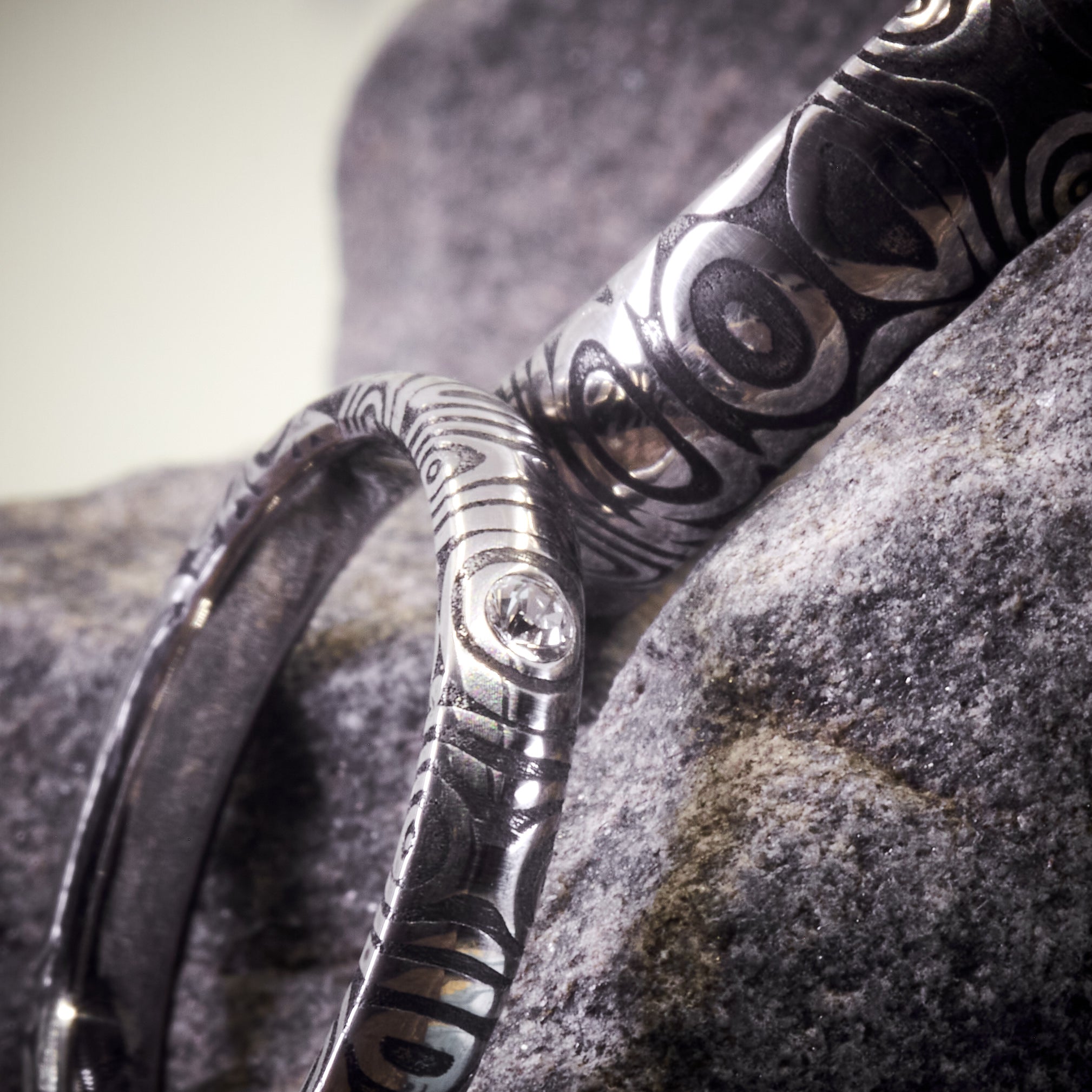 Darkened Damascus steel women Ring