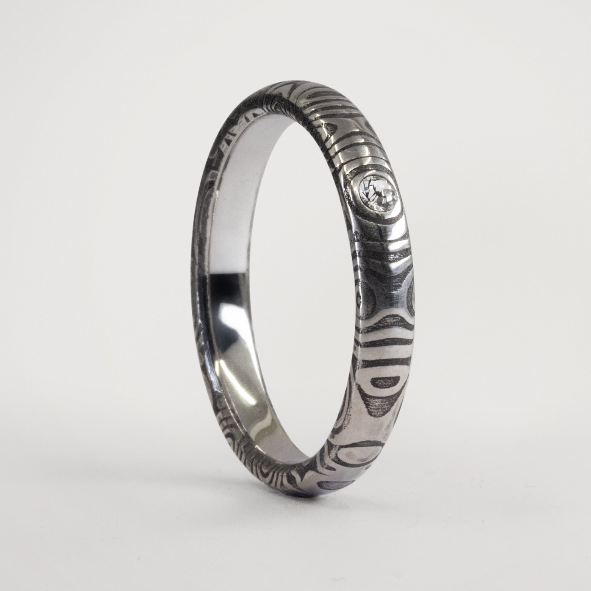 Darkened Damascus steel women Ring