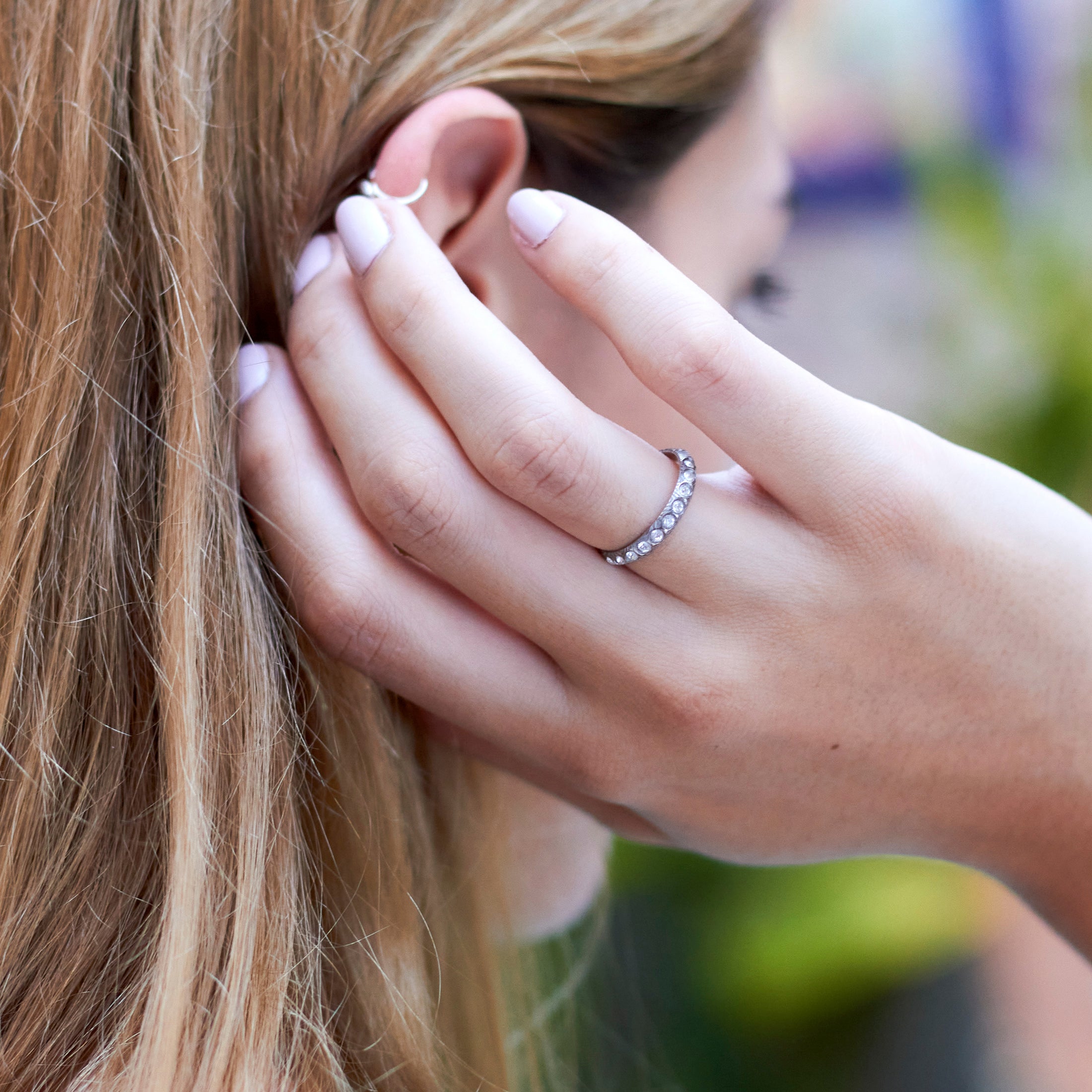 Half Eternity damascus steel ring