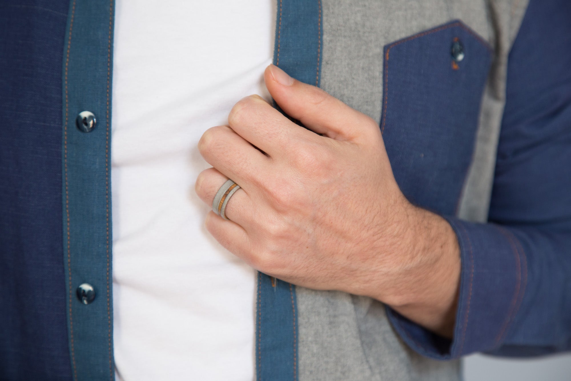 Gray concrete & olive wood ring