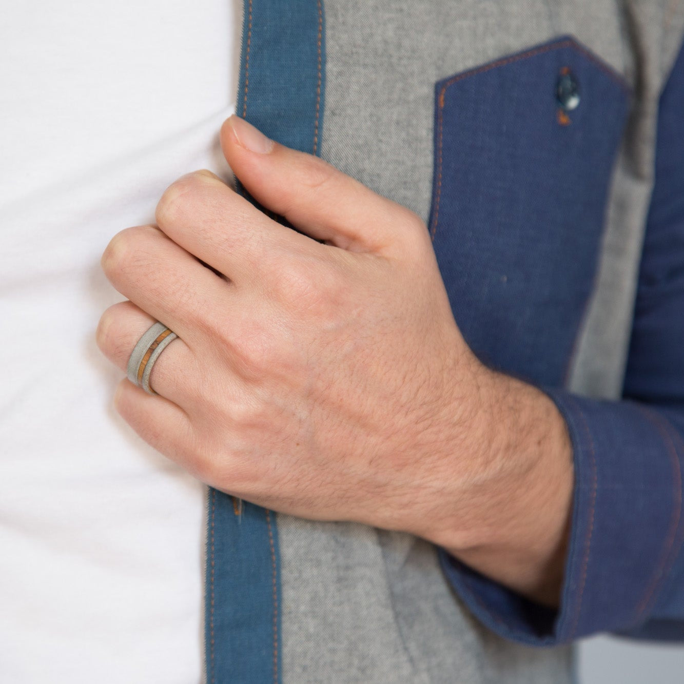 Gray concrete & olive wood ring