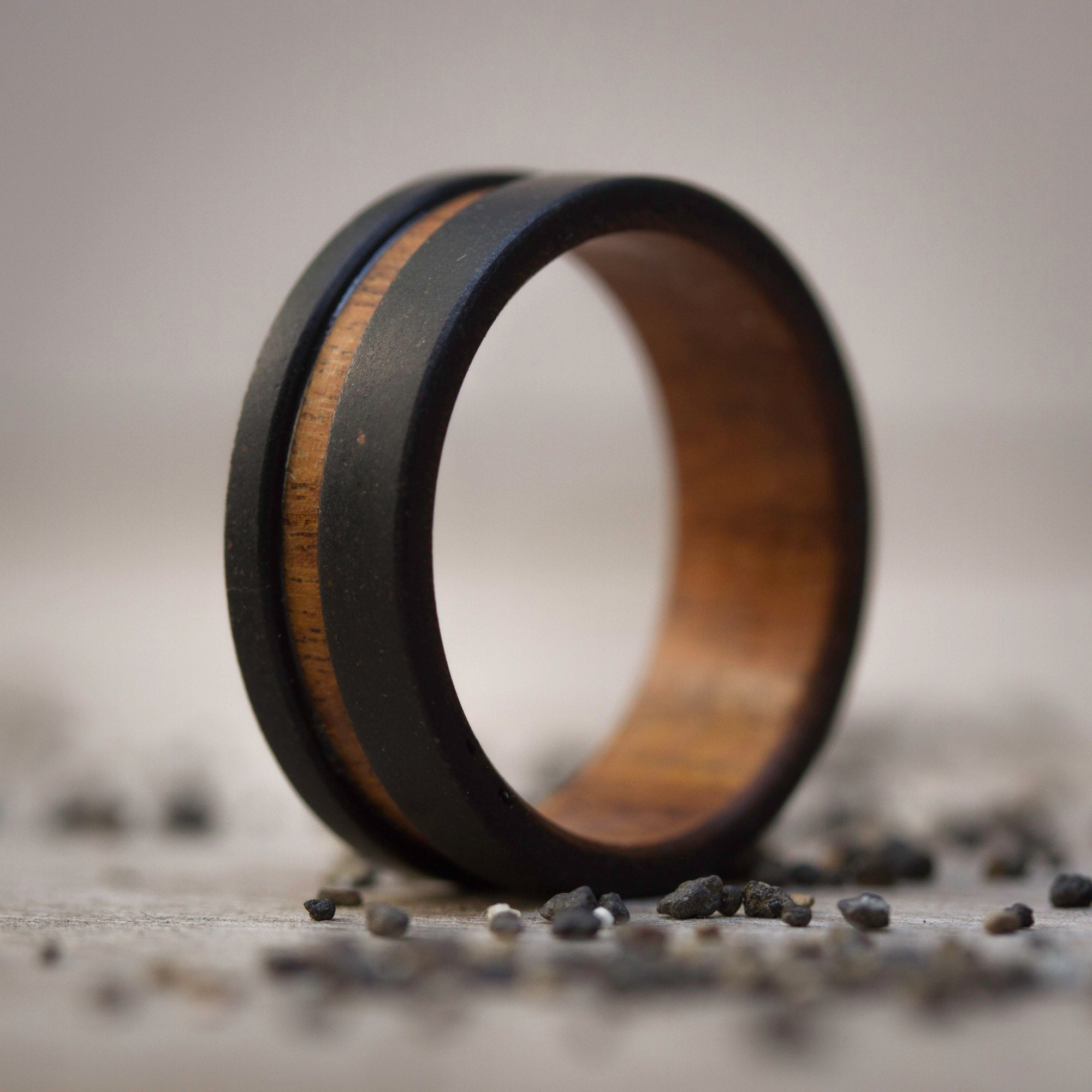 black concrete and wood Low Relief Ring