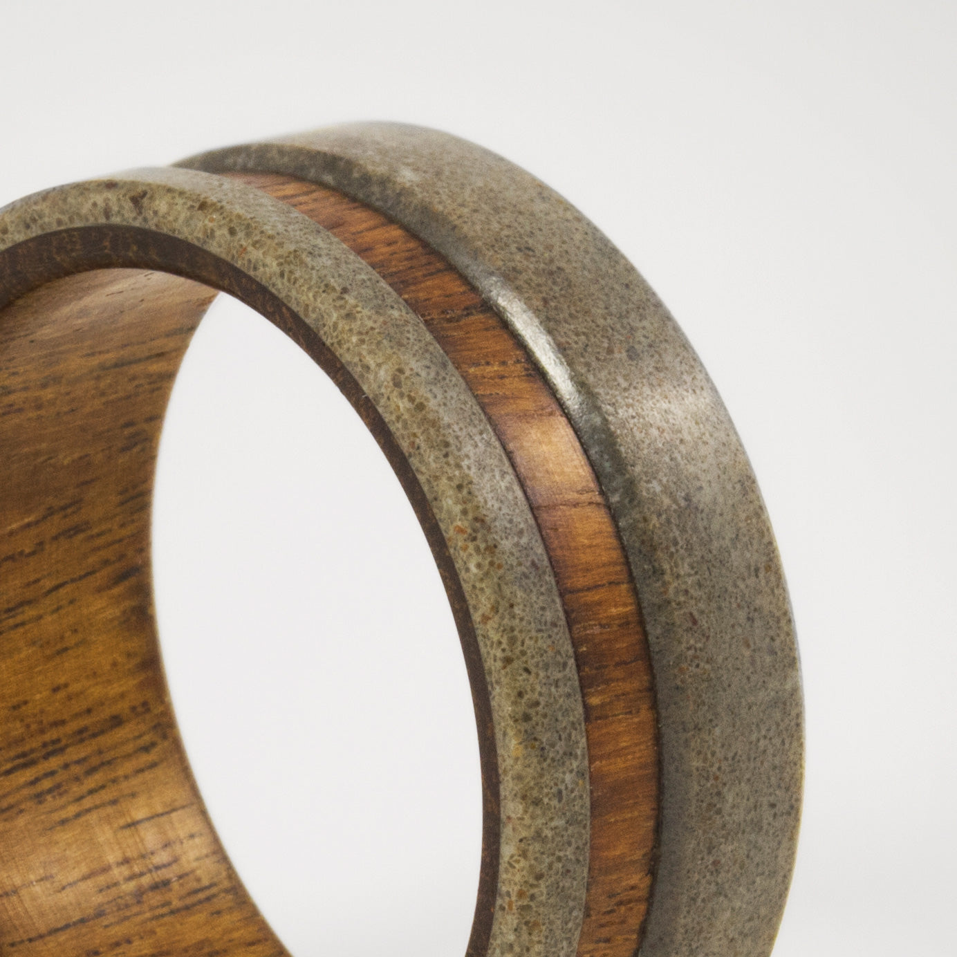 Gray concrete & wood low relief ring