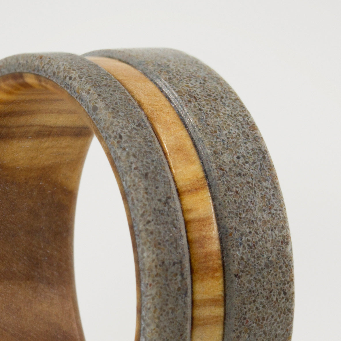 Gray concrete & olive wood ring