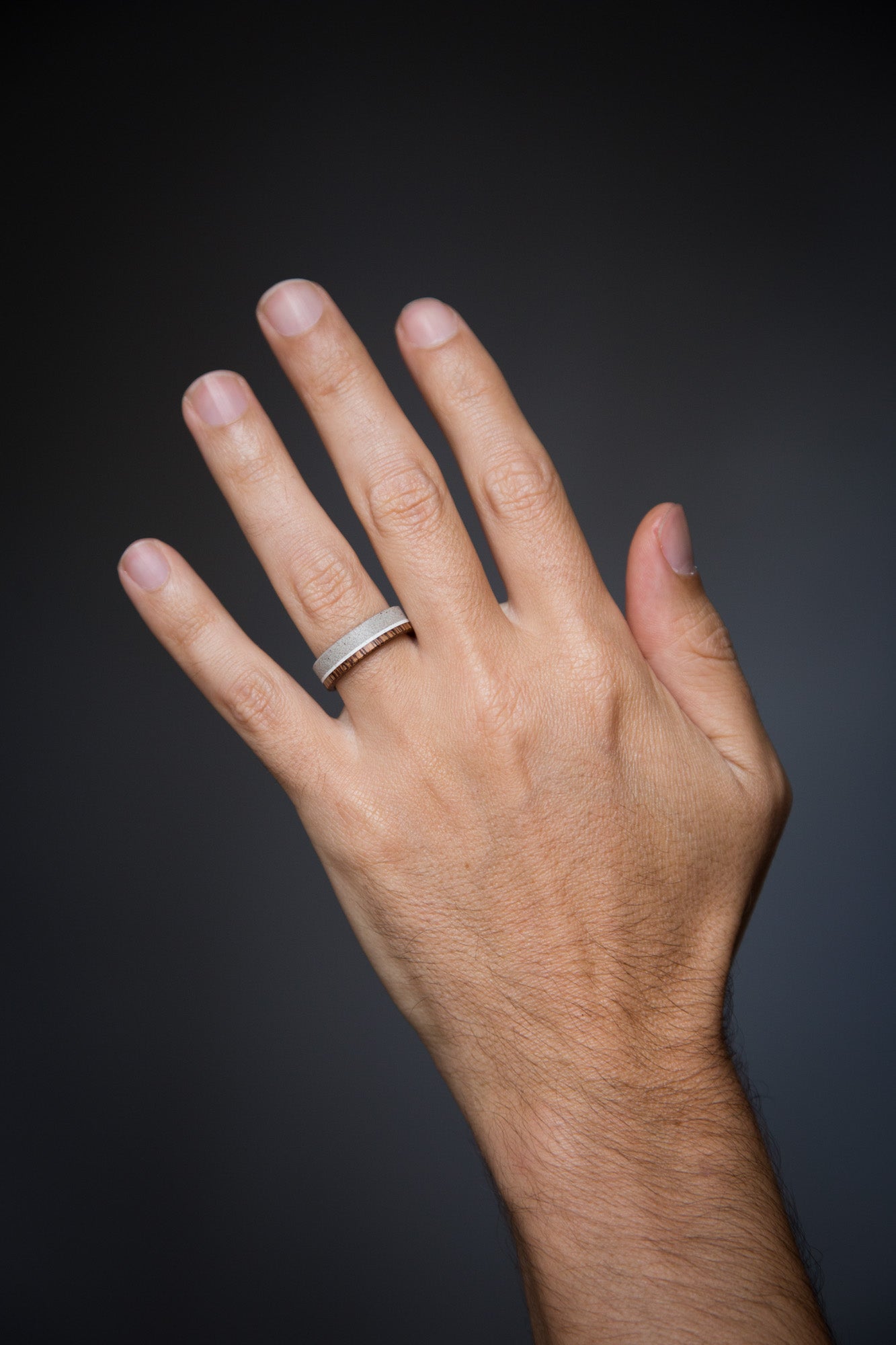 Gray concrete Wood & marble inlay ring