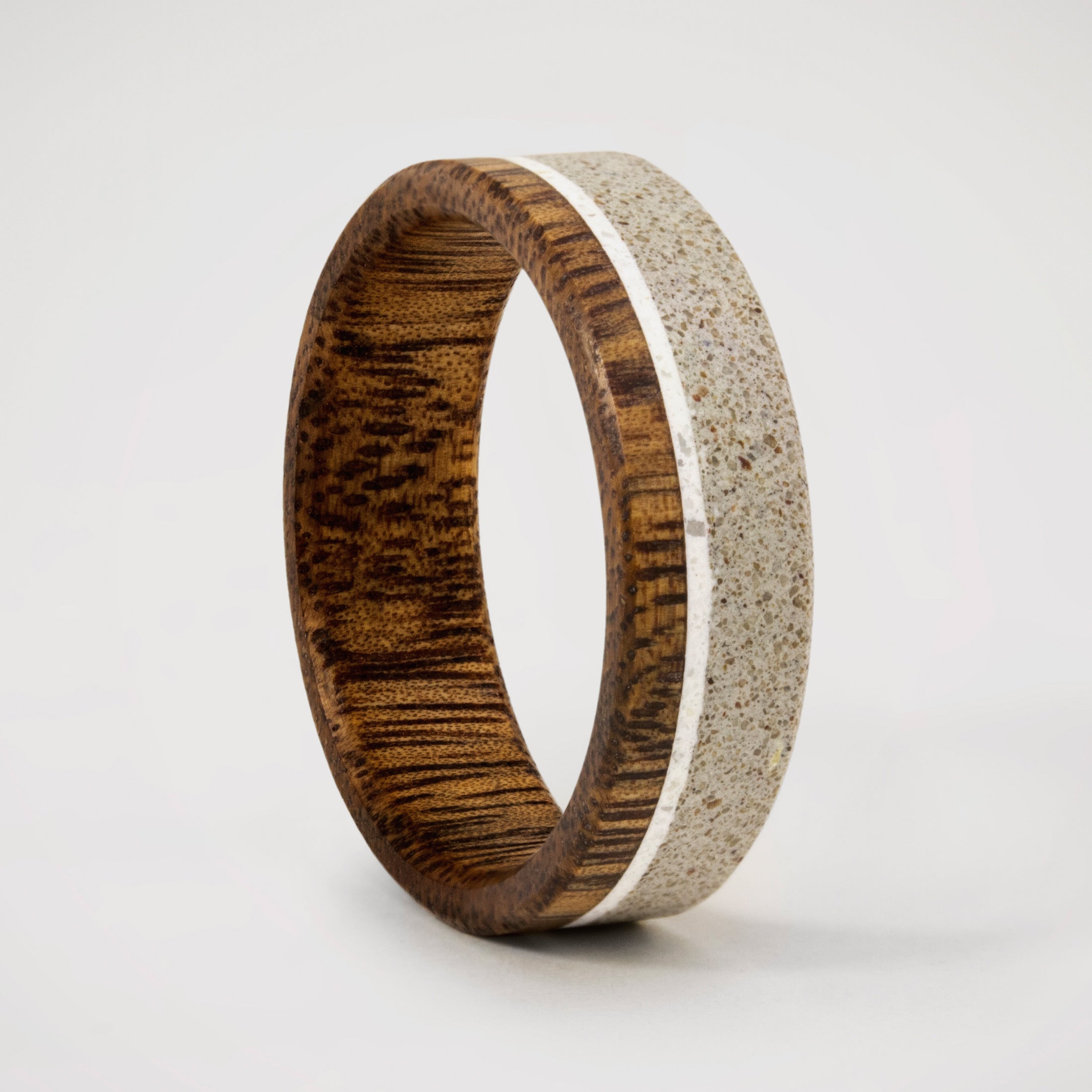 Gray concrete Wood & marble inlay ring