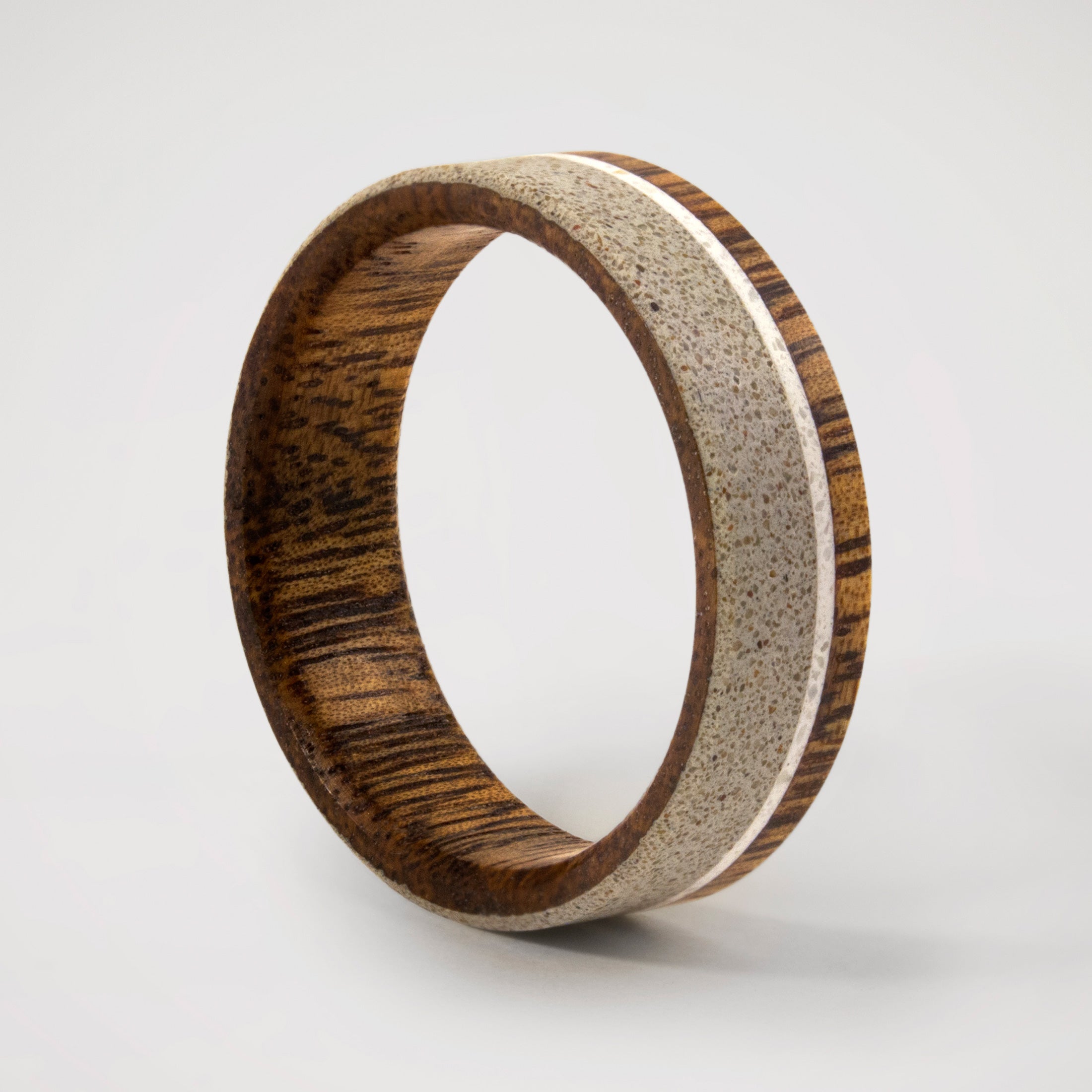 Gray concrete Wood & marble inlay ring