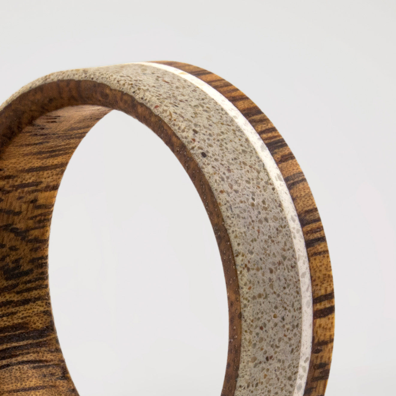 Gray concrete Wood & marble inlay ring
