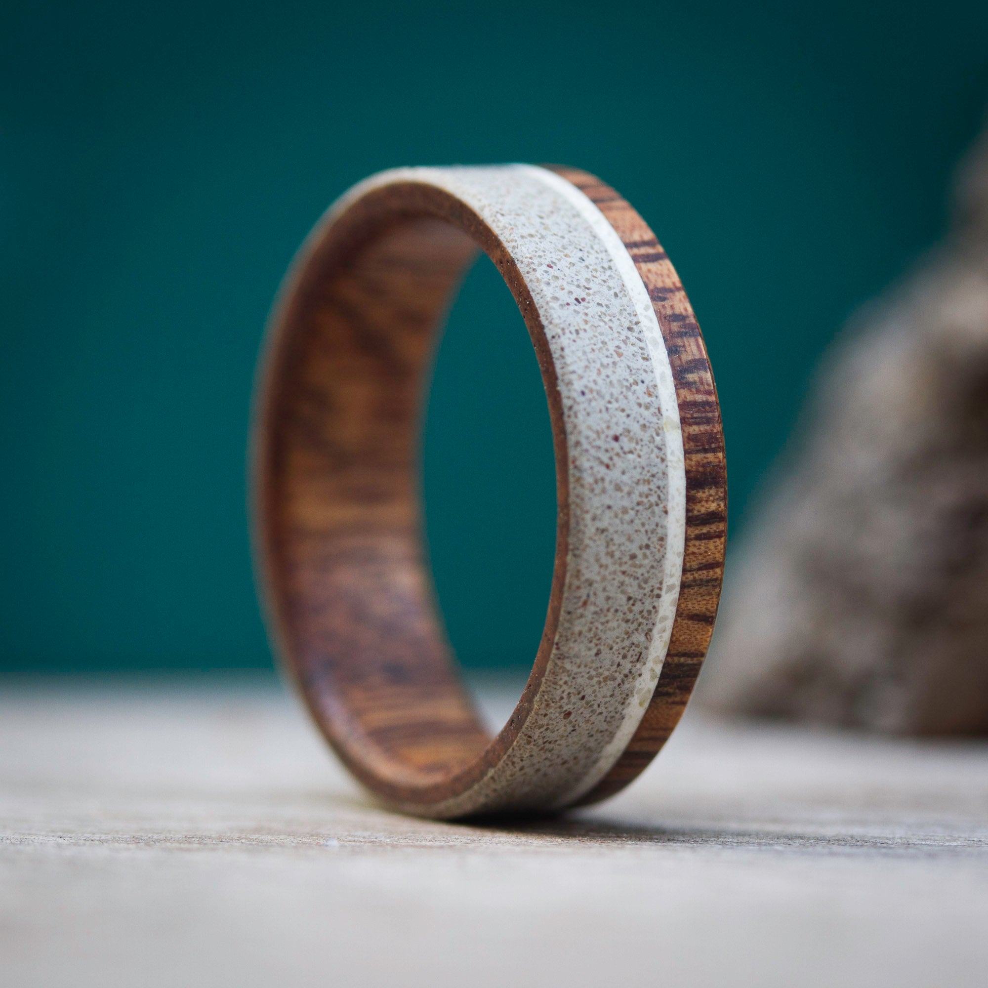 Gray concrete Wood & marble inlay ring