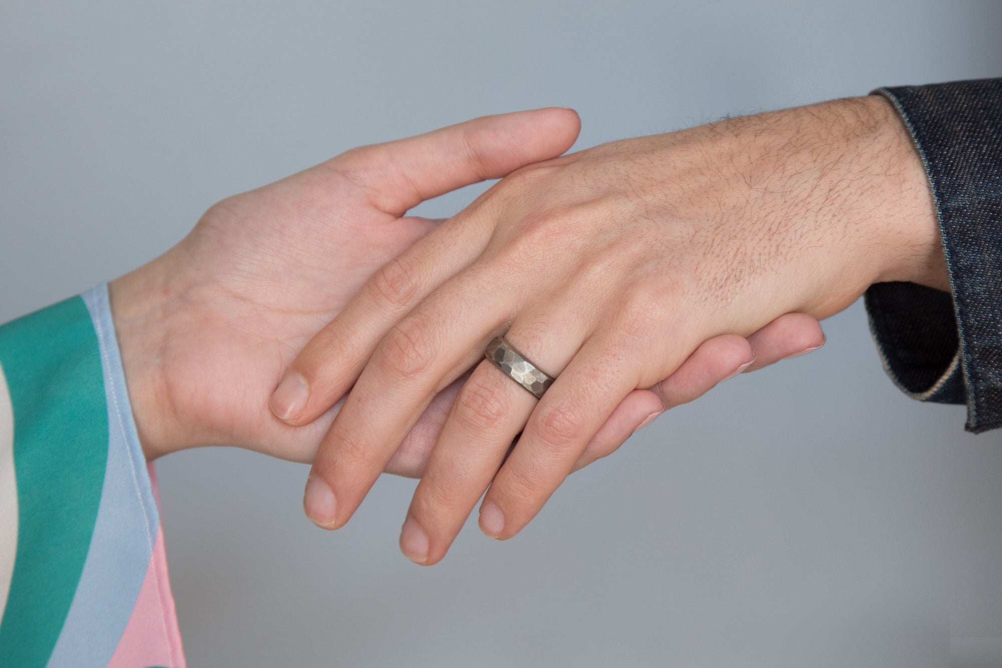 Hammered titanium and wood ring