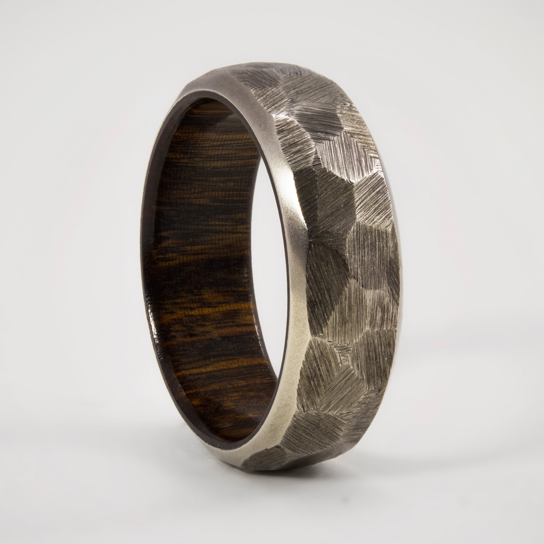 Hammered titanium and wood ring