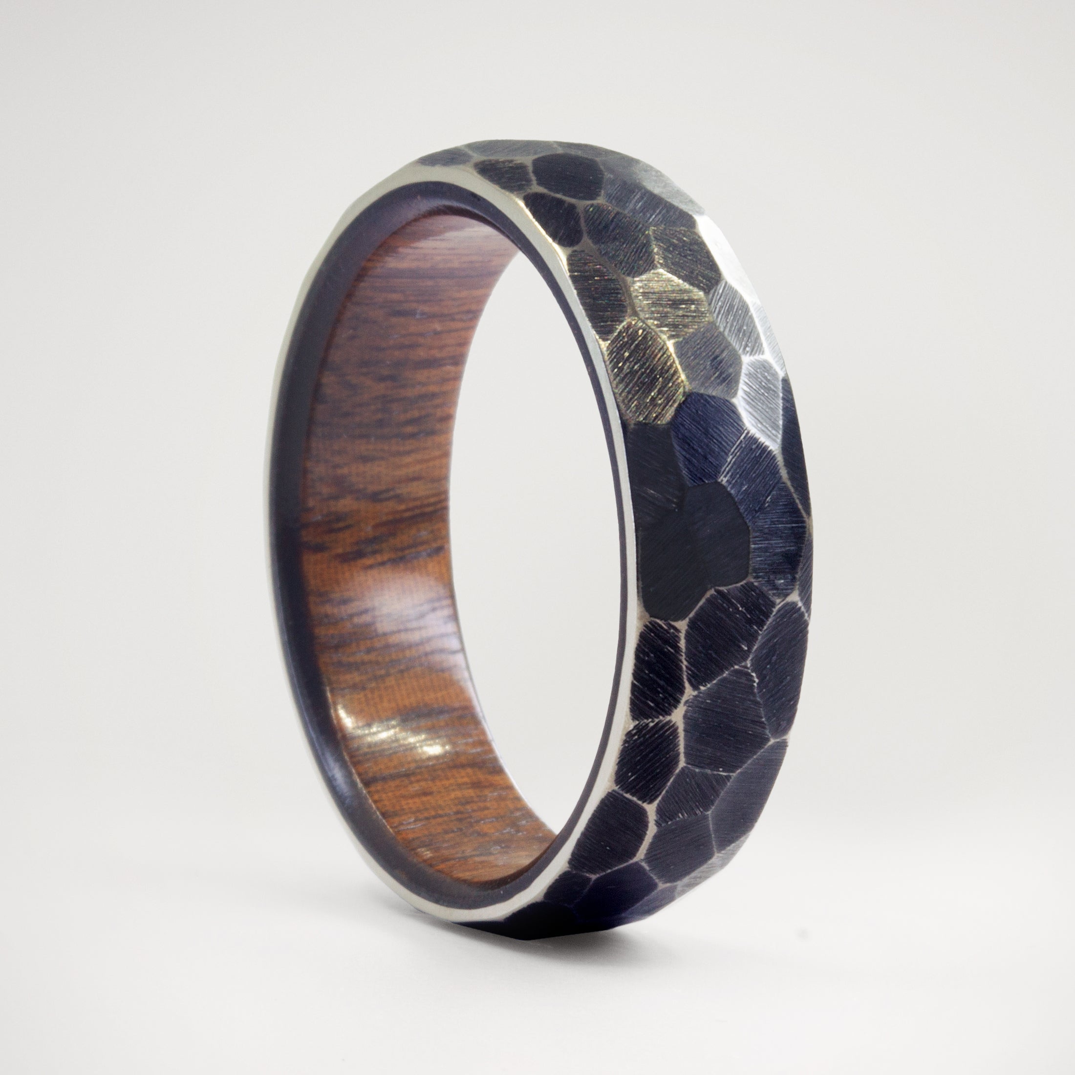 Hammered Black Zirconium & Wood ring