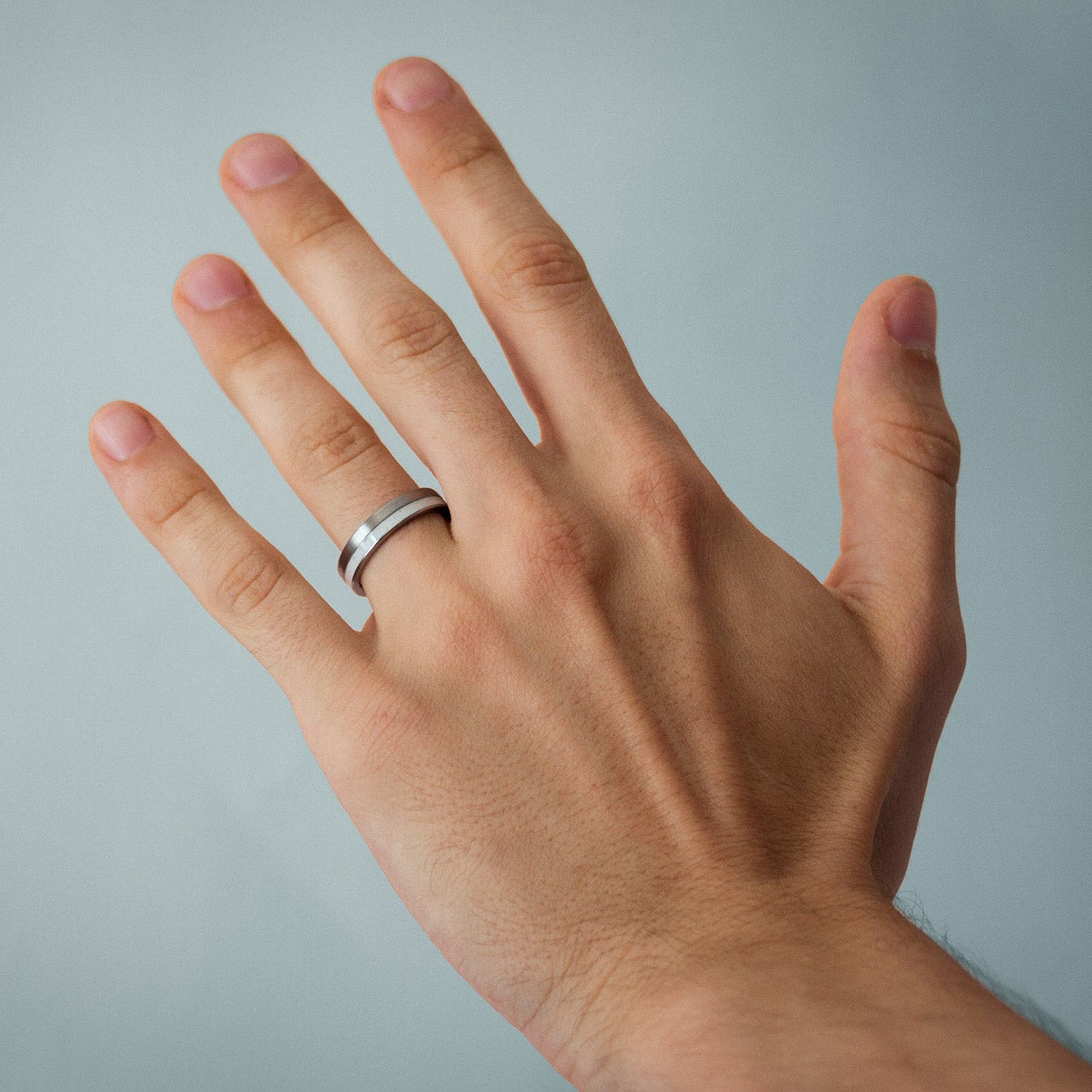Carrara marble and brushed titanium Ring
