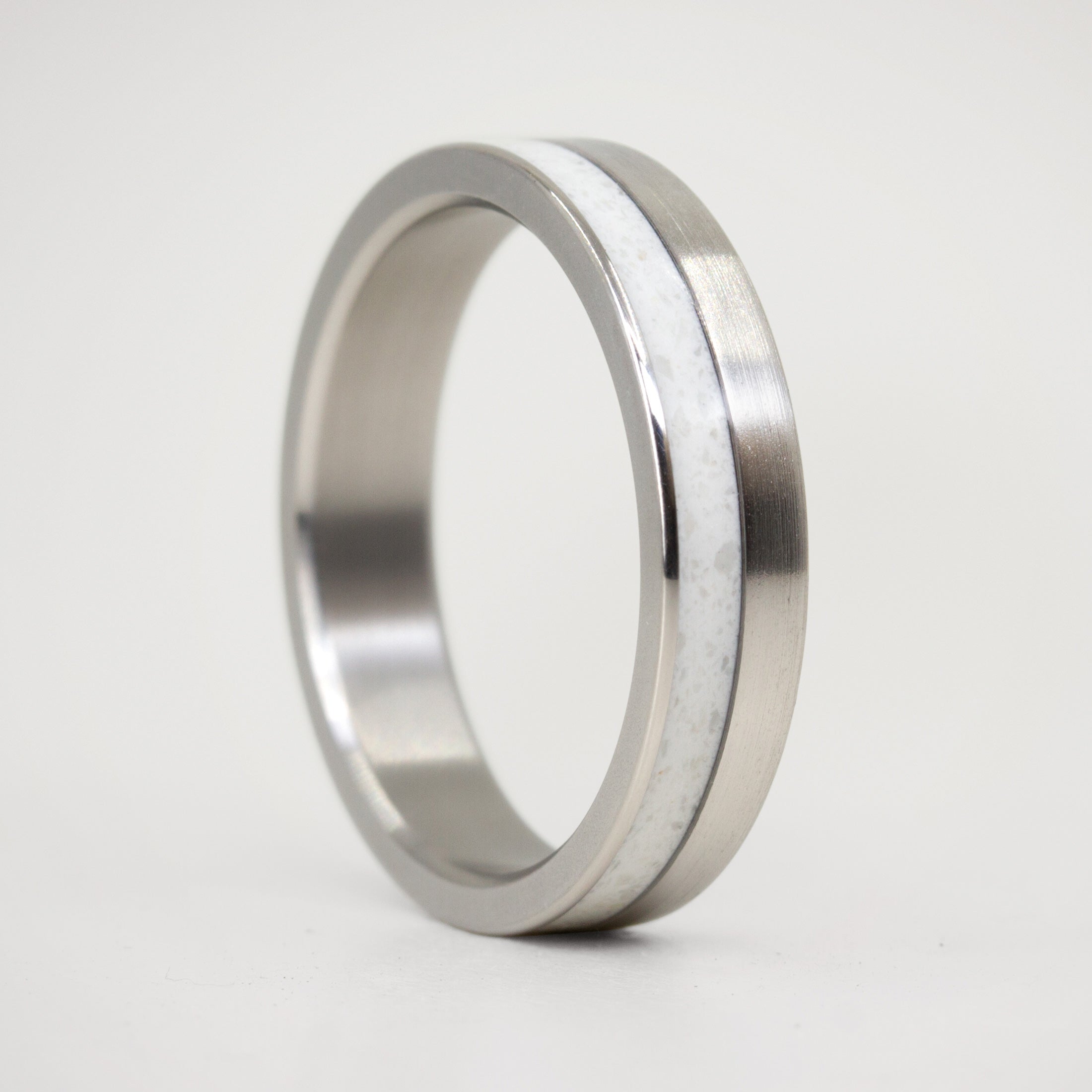 Carrara marble and brushed titanium Ring