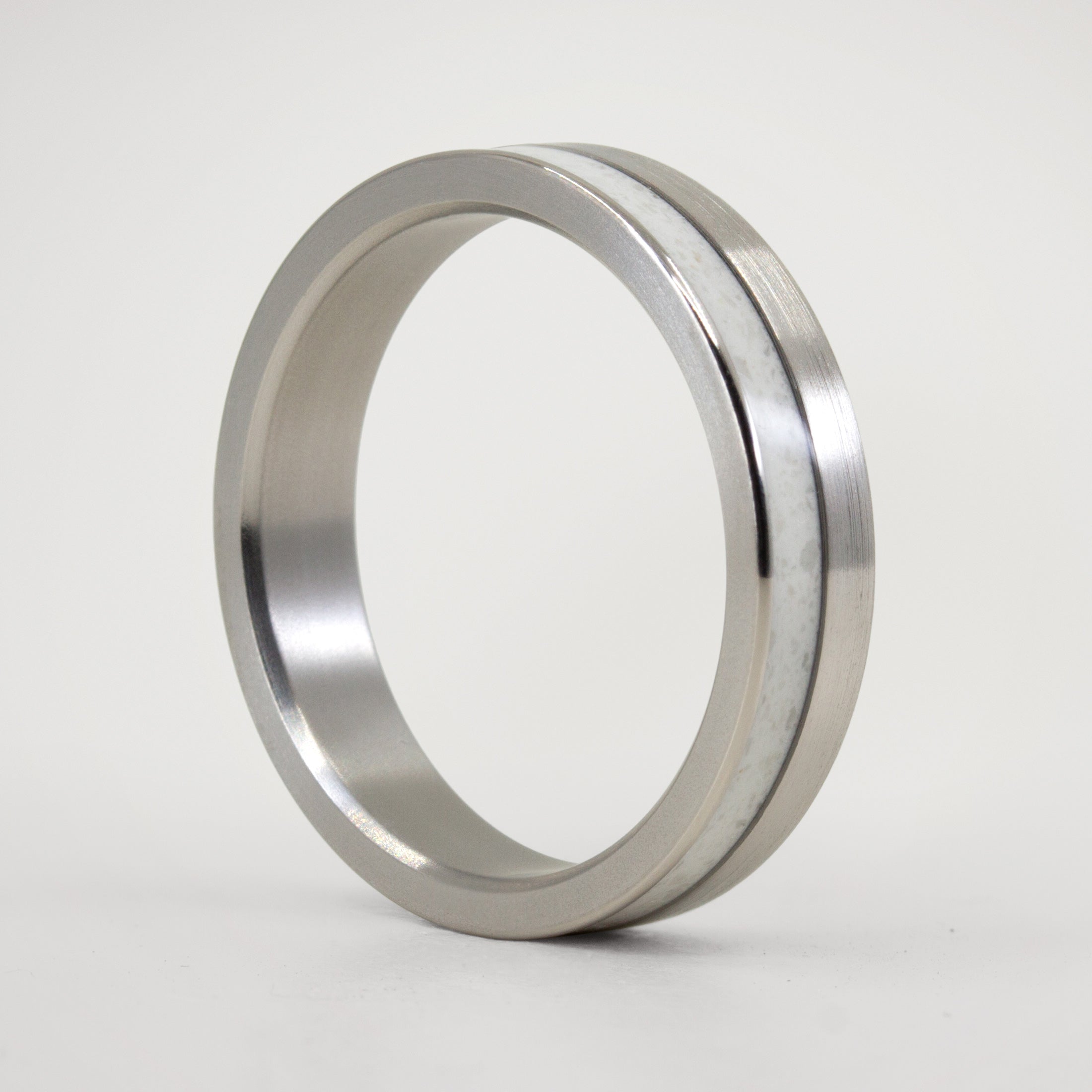 Carrara marble and brushed titanium Ring