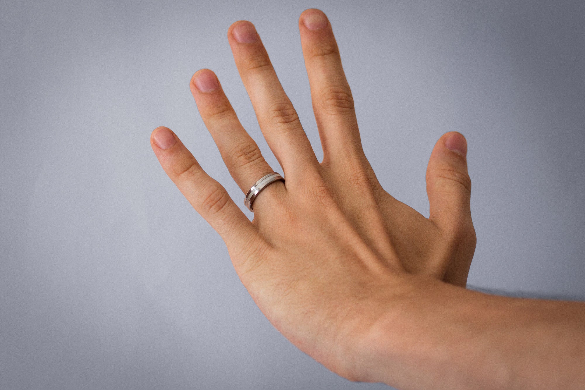 Carrara marble and polished titanium Ring