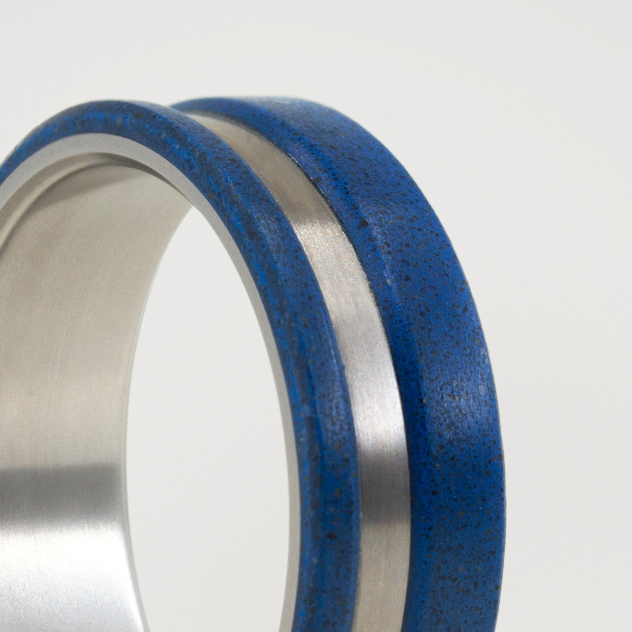 Blue concrete and titanium Low Relief Ring