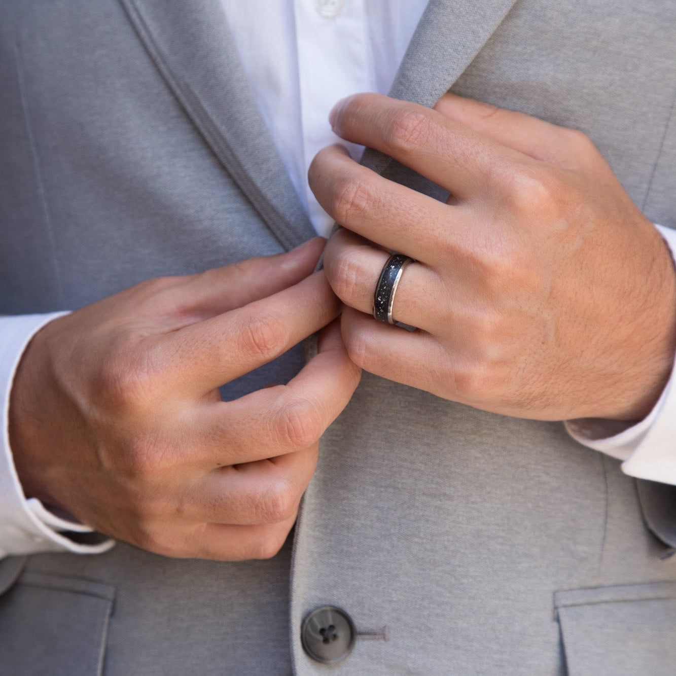 nacre black concrete and titanium men ring