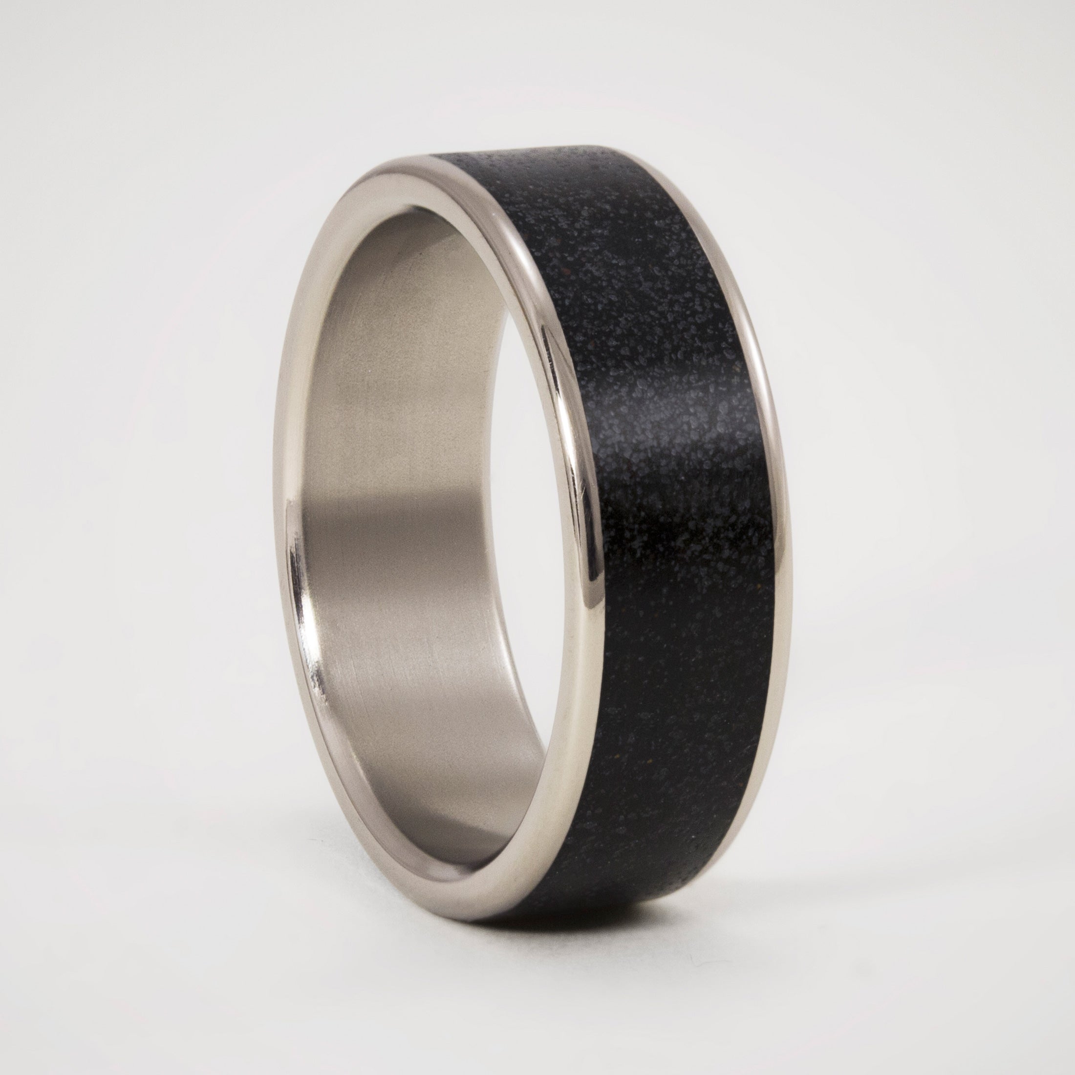 Polished Black concrete and titanium ring