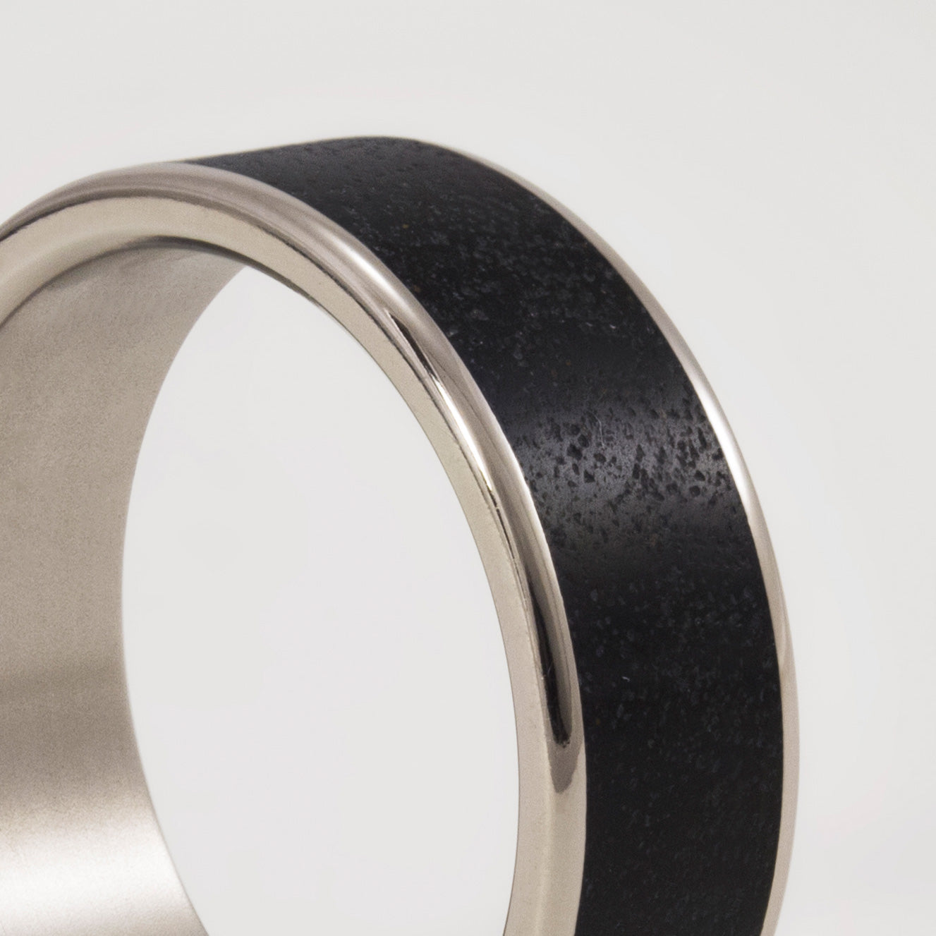 Polished Black concrete and titanium ring
