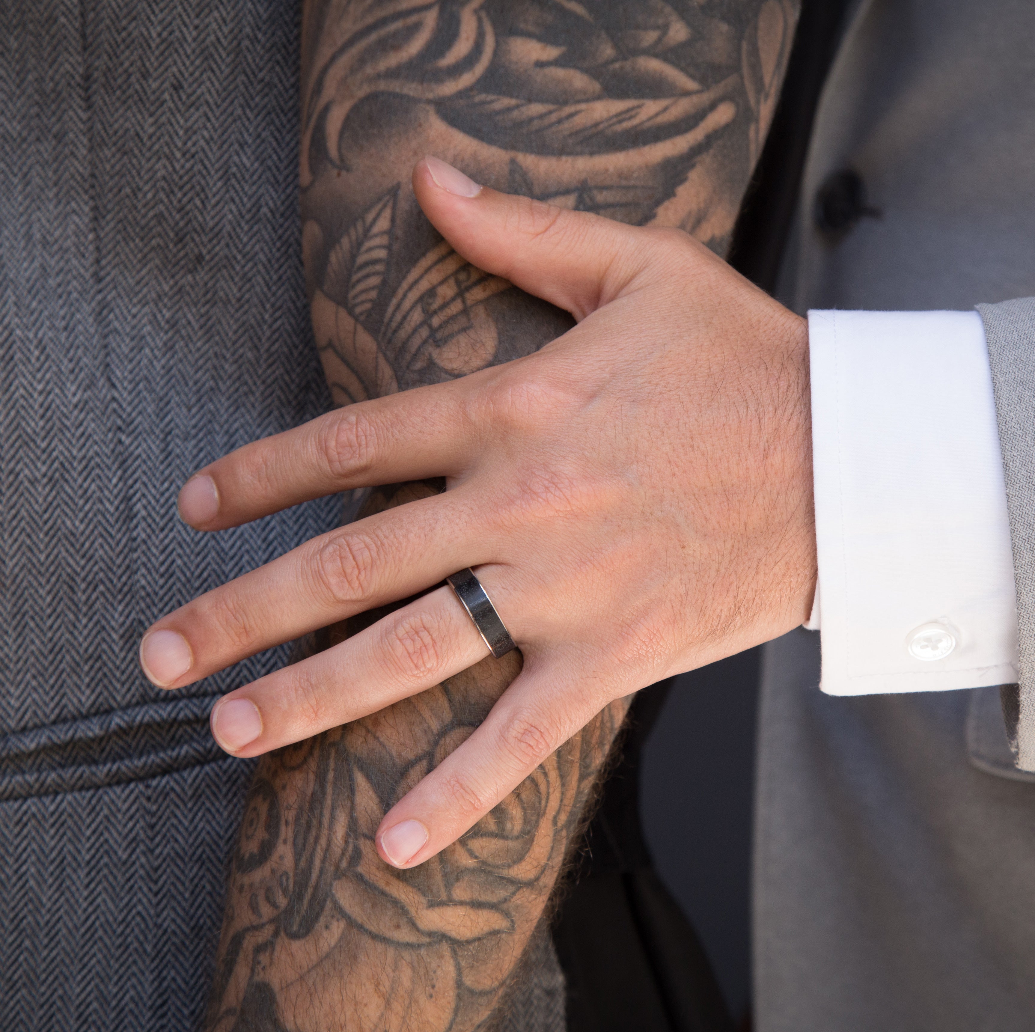 Polished Black concrete and titanium ring