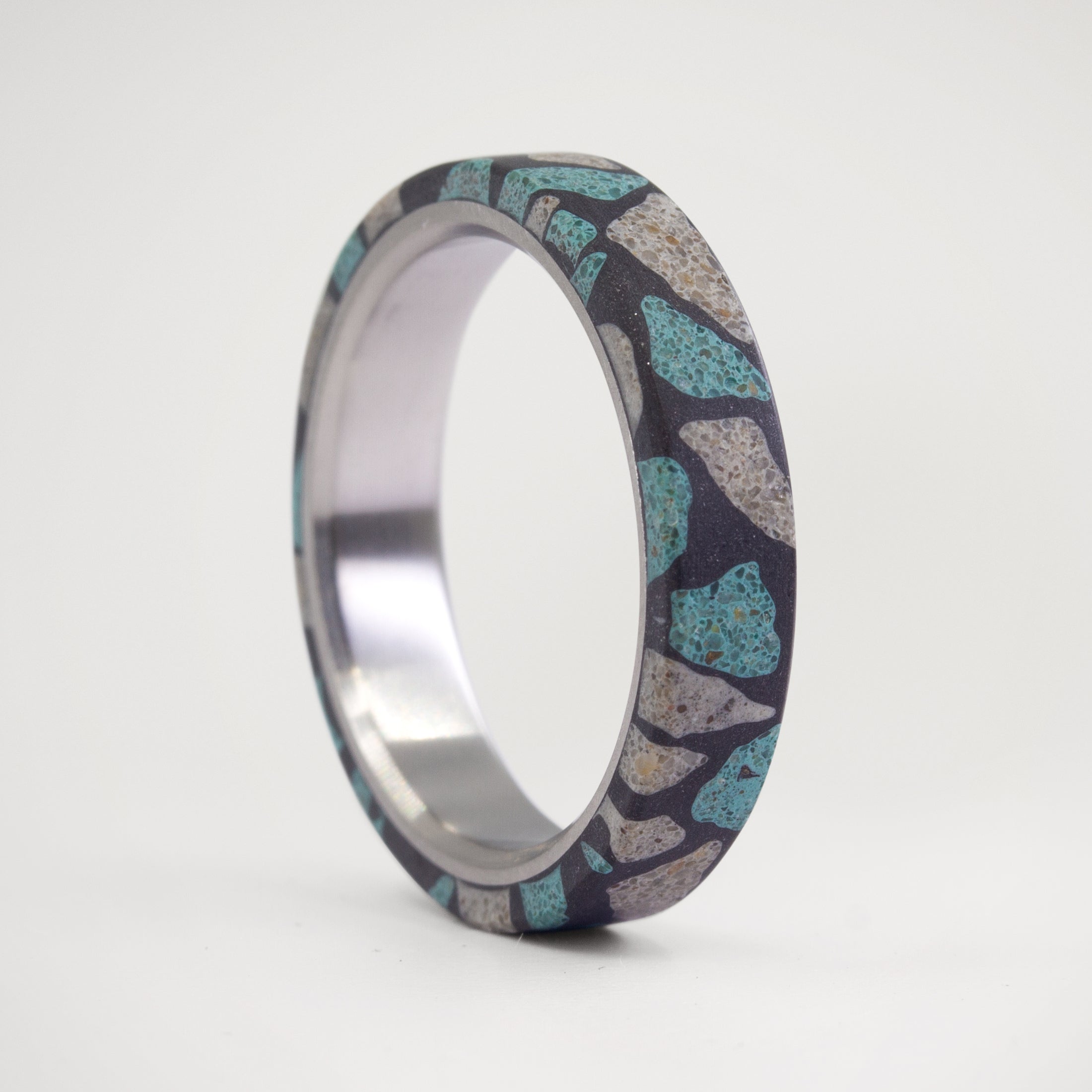 Black turquoise and grey Terrazzo Ring