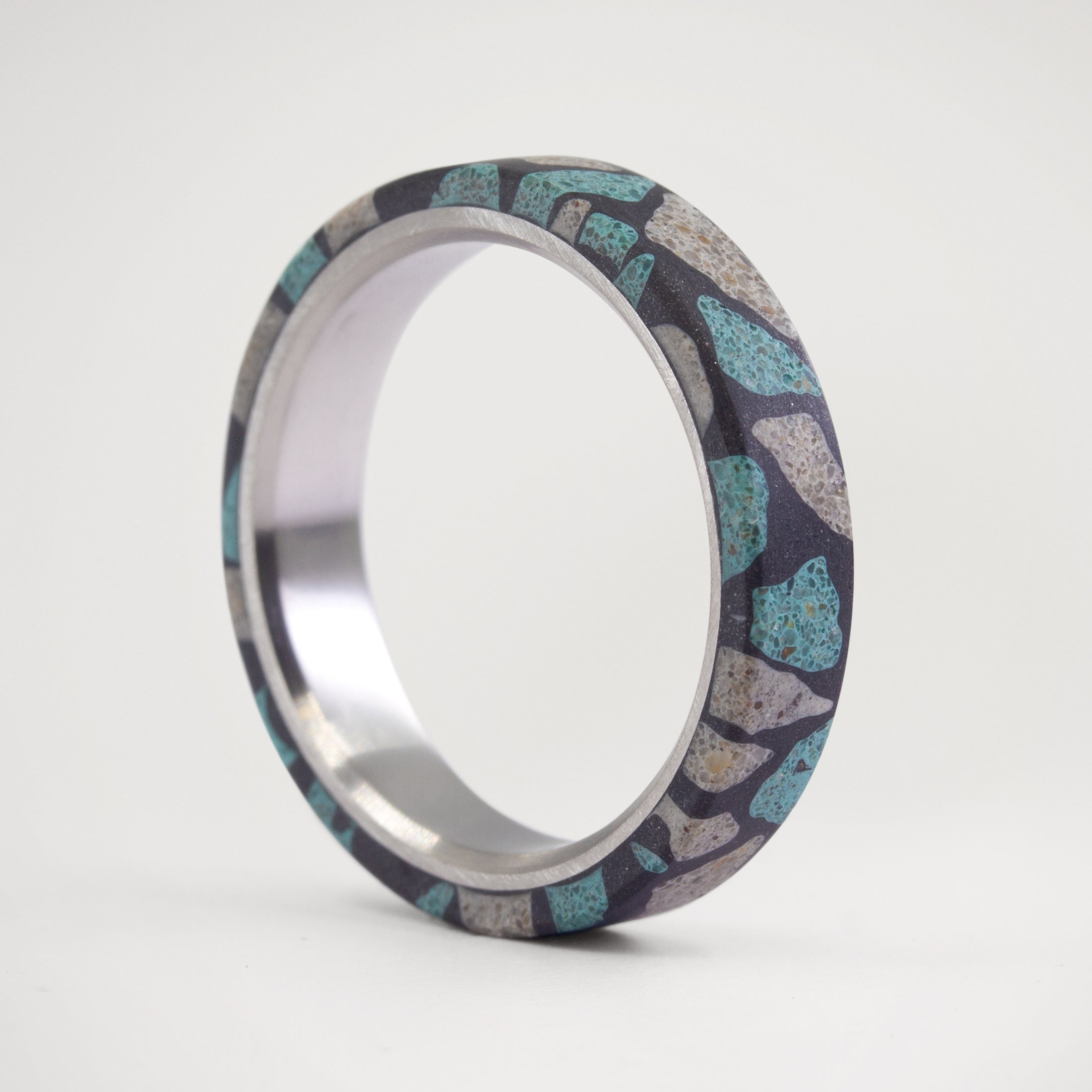 Black turquoise and grey Terrazzo Ring