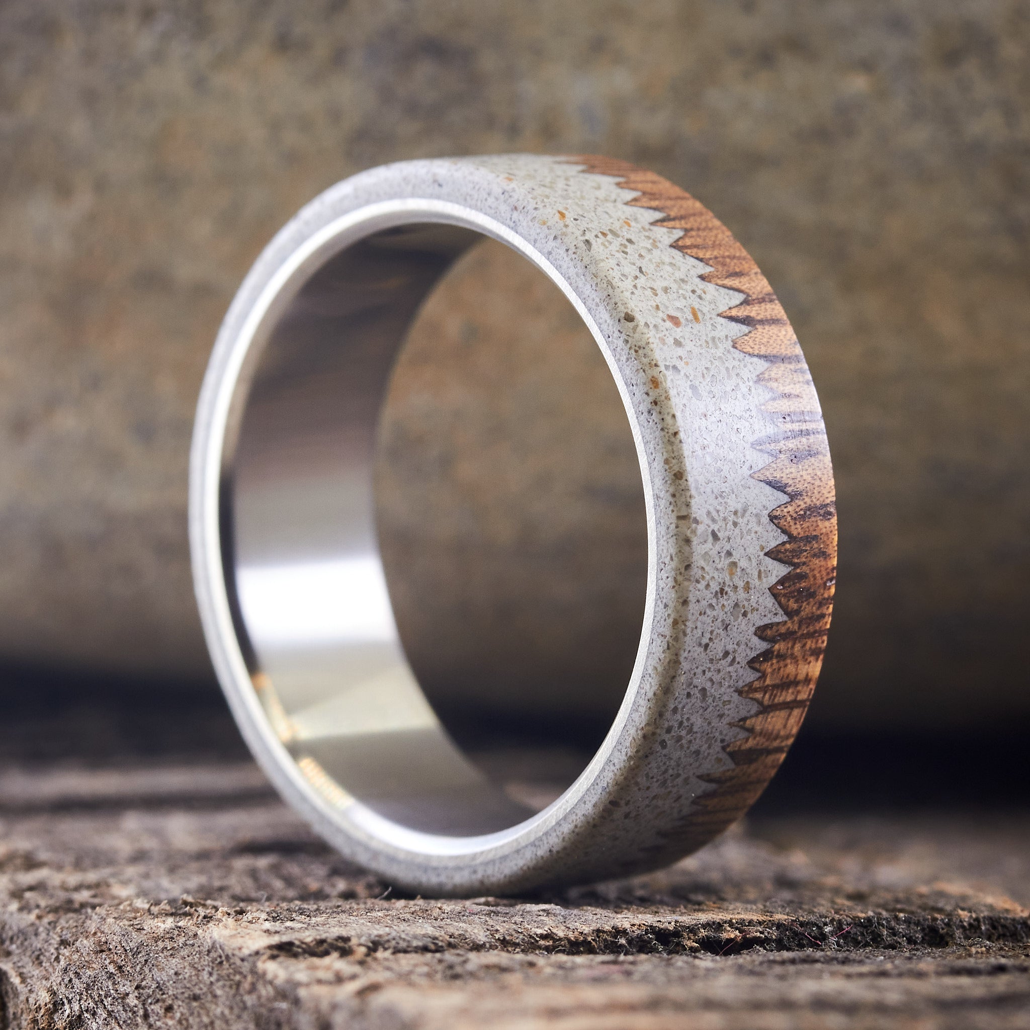 Gray concrete wood & titanium ring