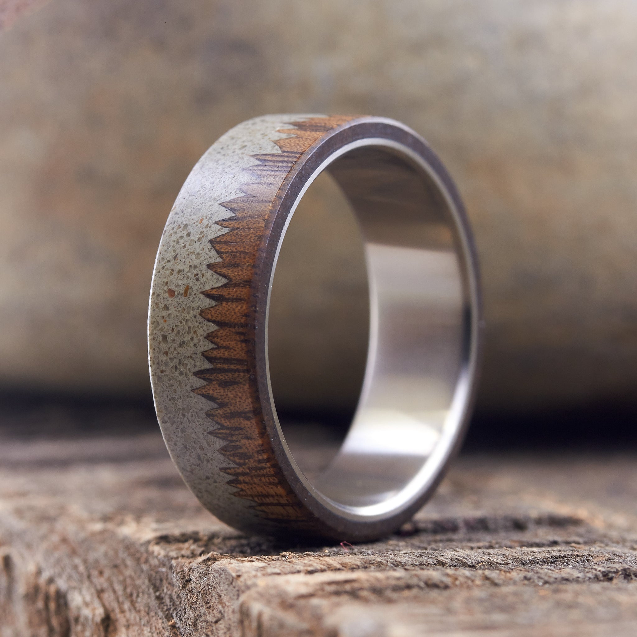 Gray concrete wood & titanium ring