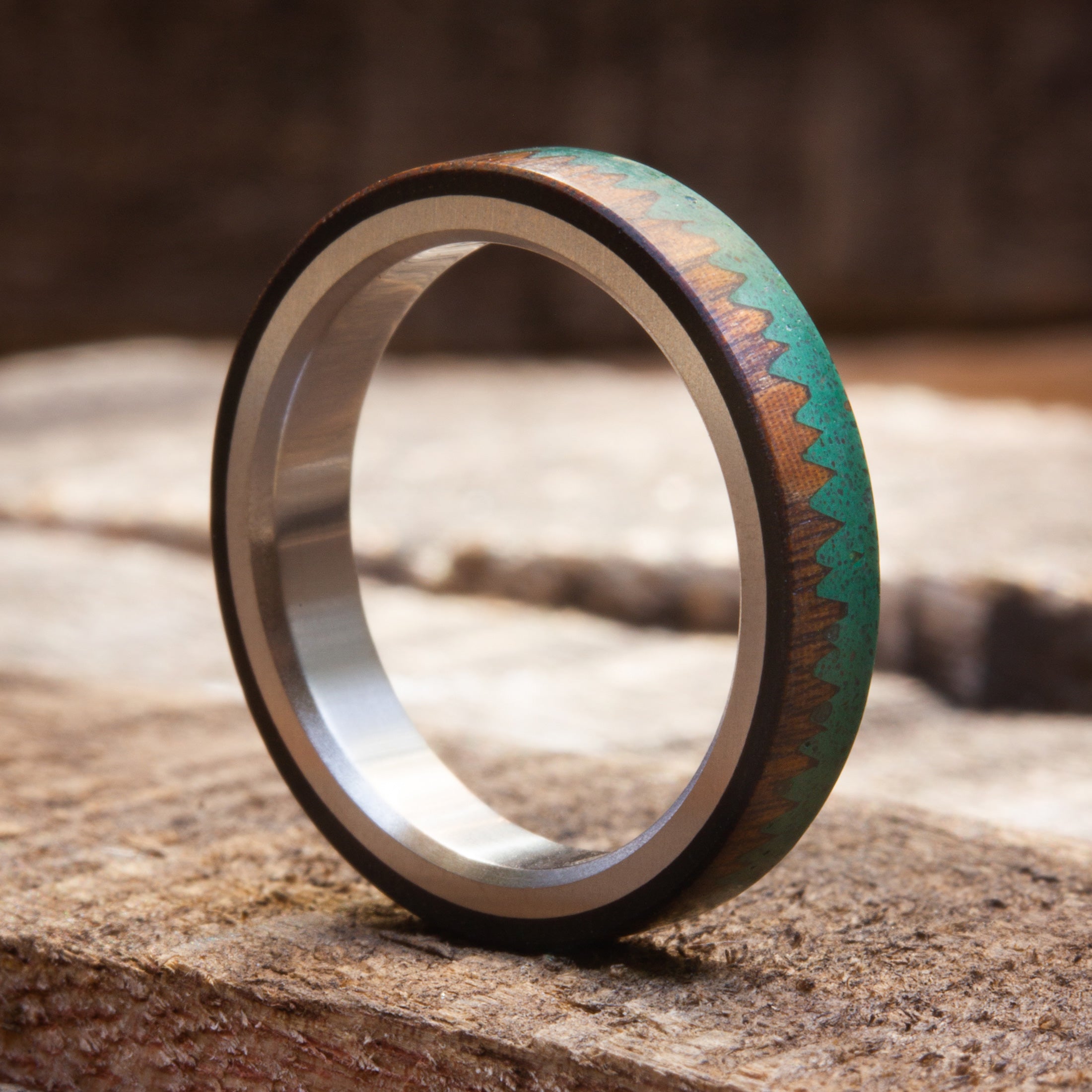 Green concrete wood & titanium ring