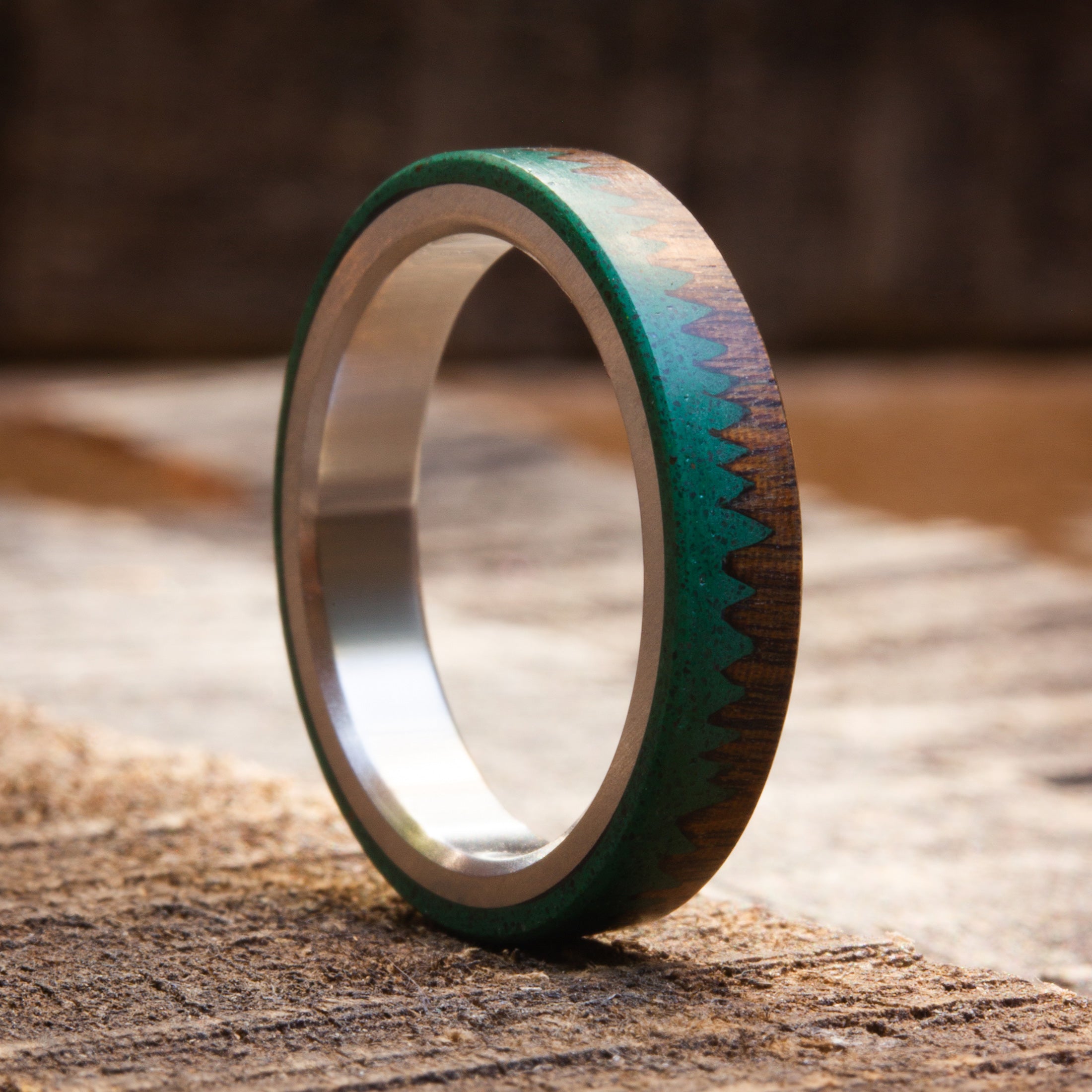 Green concrete wood & titanium ring