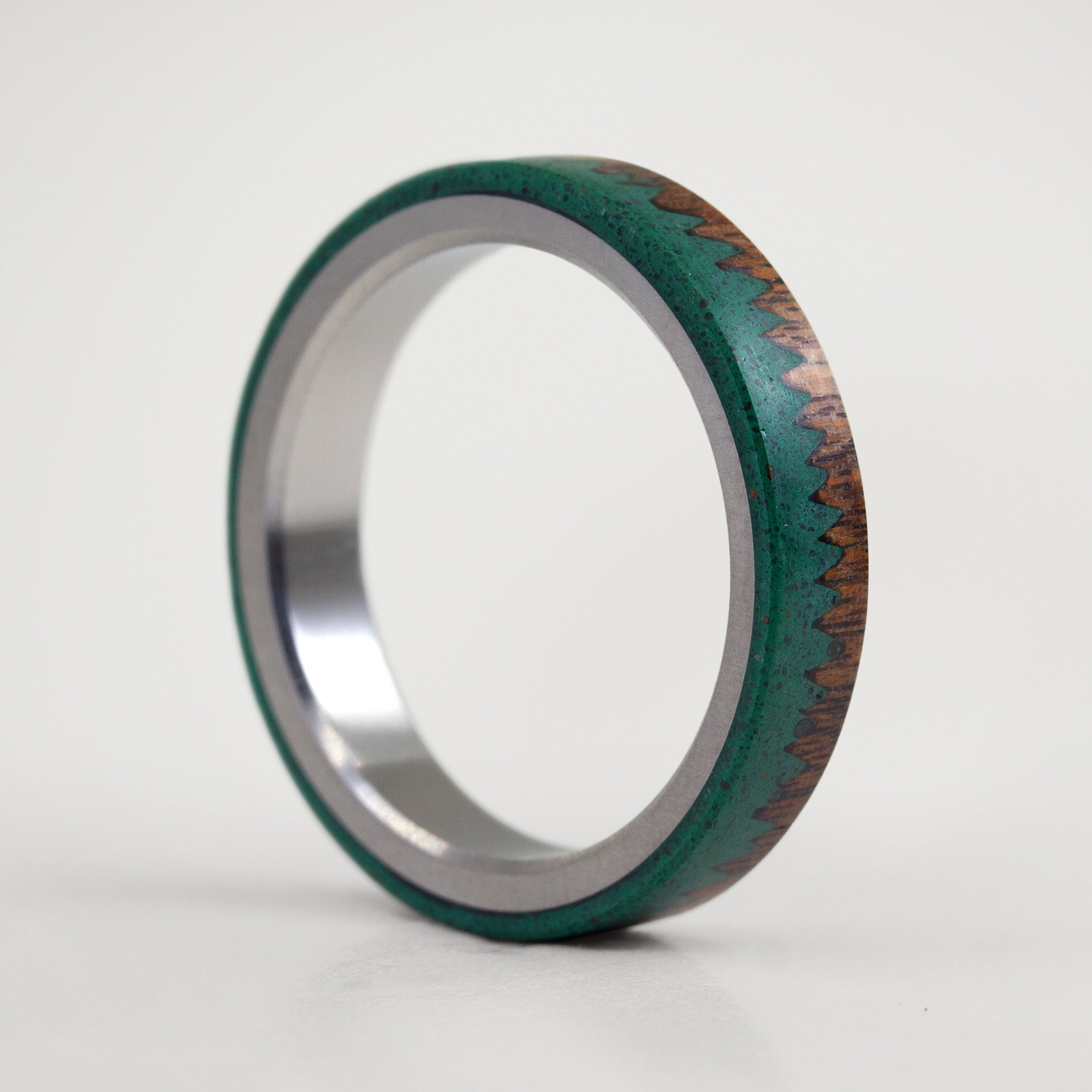 Green concrete wood & titanium ring