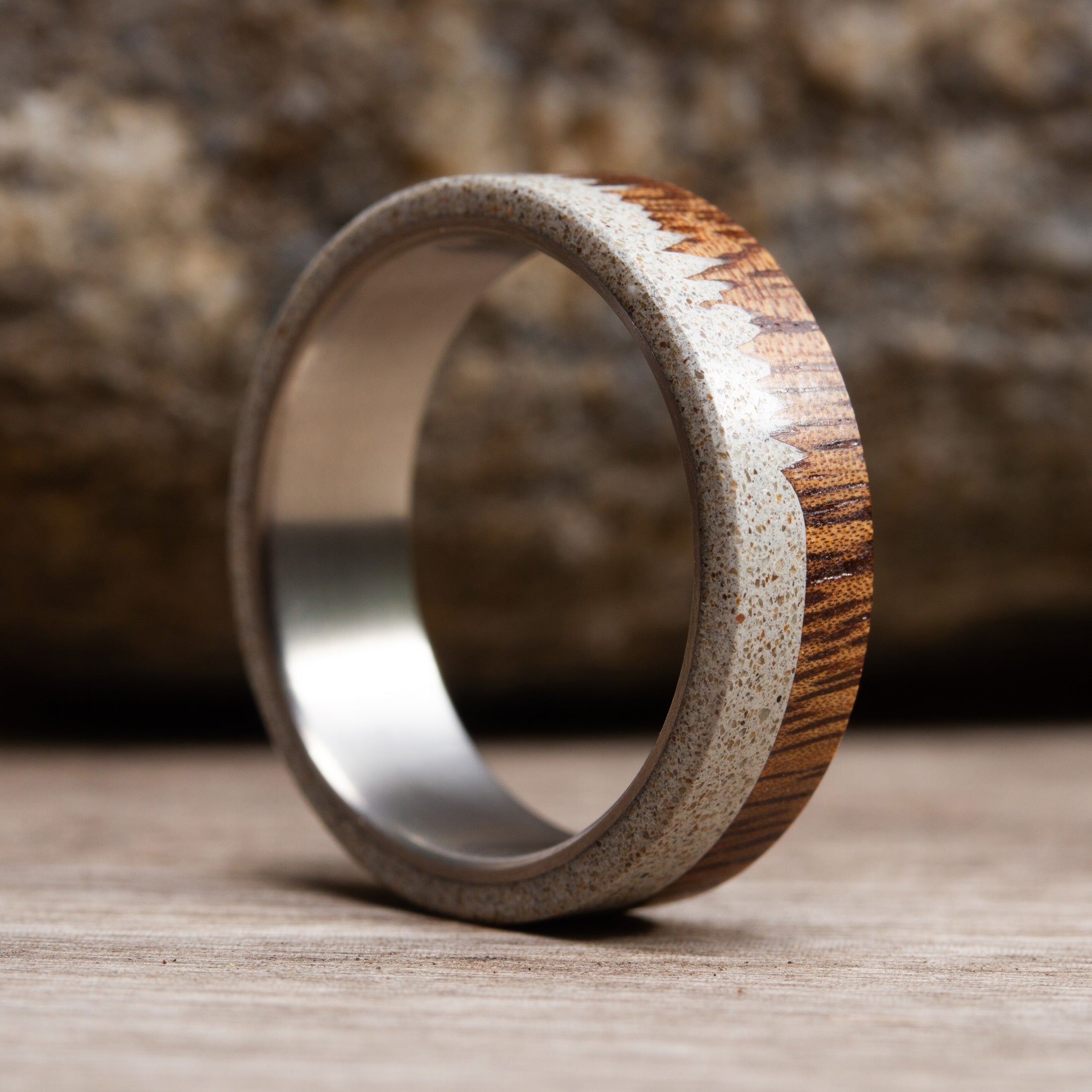Gray Concrete Wood and titanium maniac ring