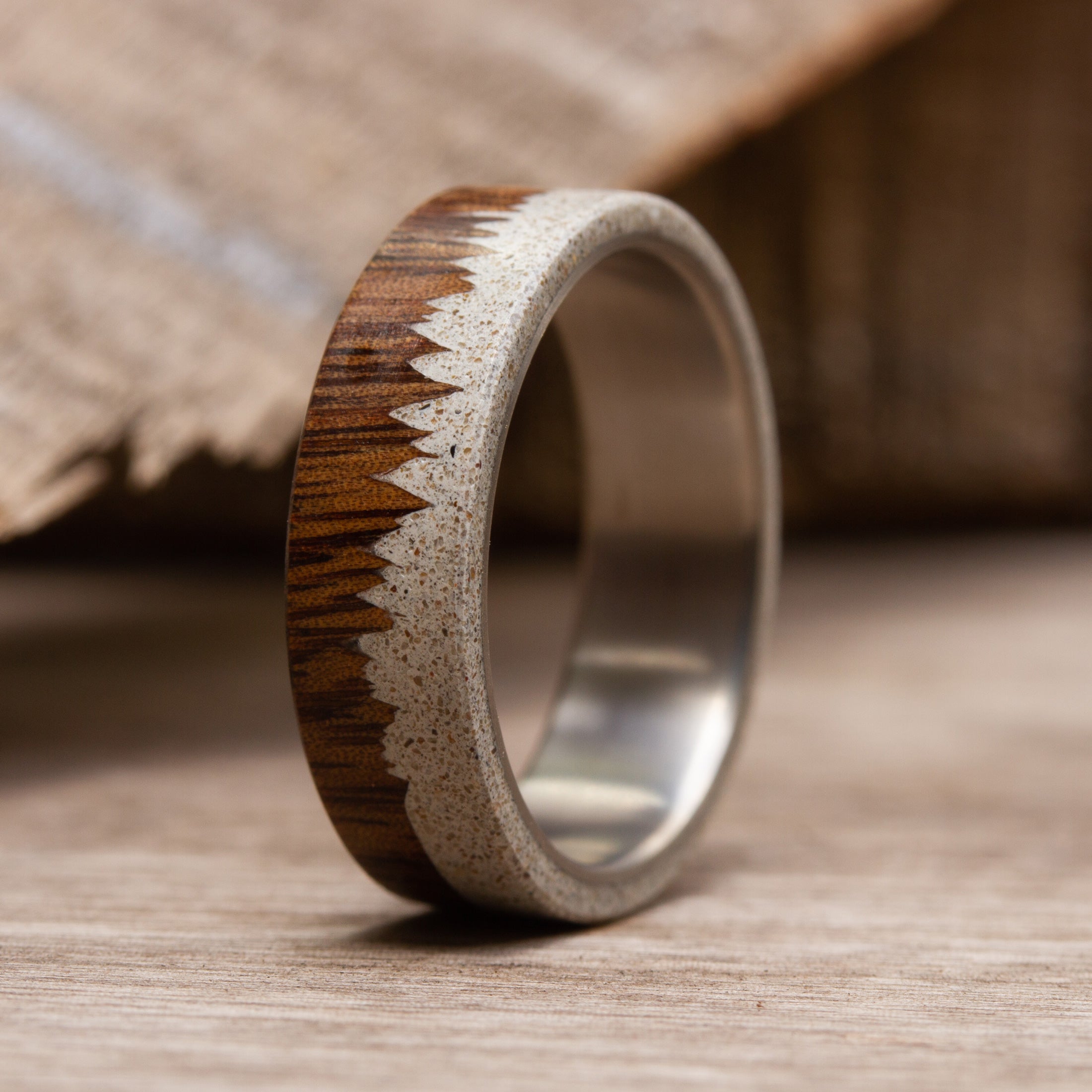 Gray Concrete Wood and titanium maniac ring