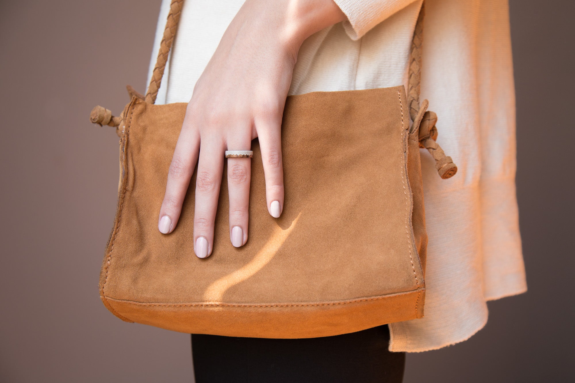 Gray concrete wood & titanium ring