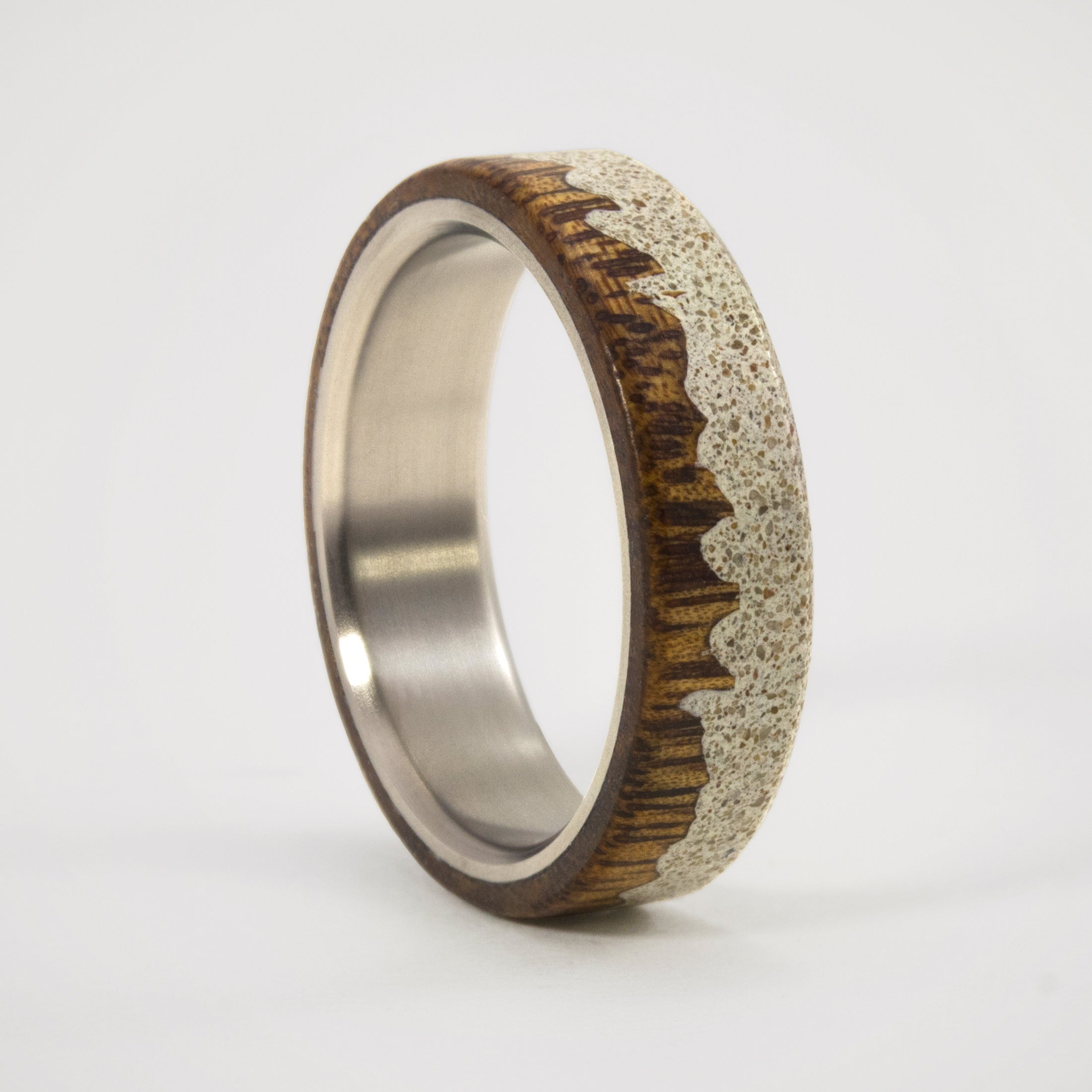 Gray concrete wood & titanium ring